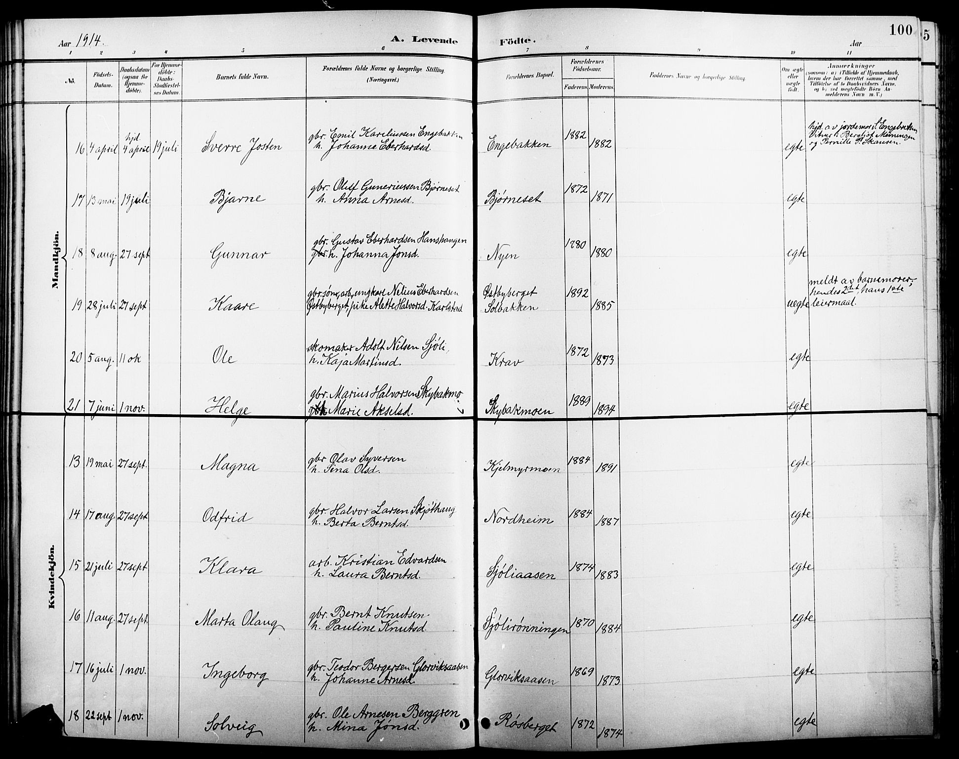 Åsnes prestekontor, AV/SAH-PREST-042/H/Ha/Hab/L0005: Parish register (copy) no. 5, 1895-1920, p. 100