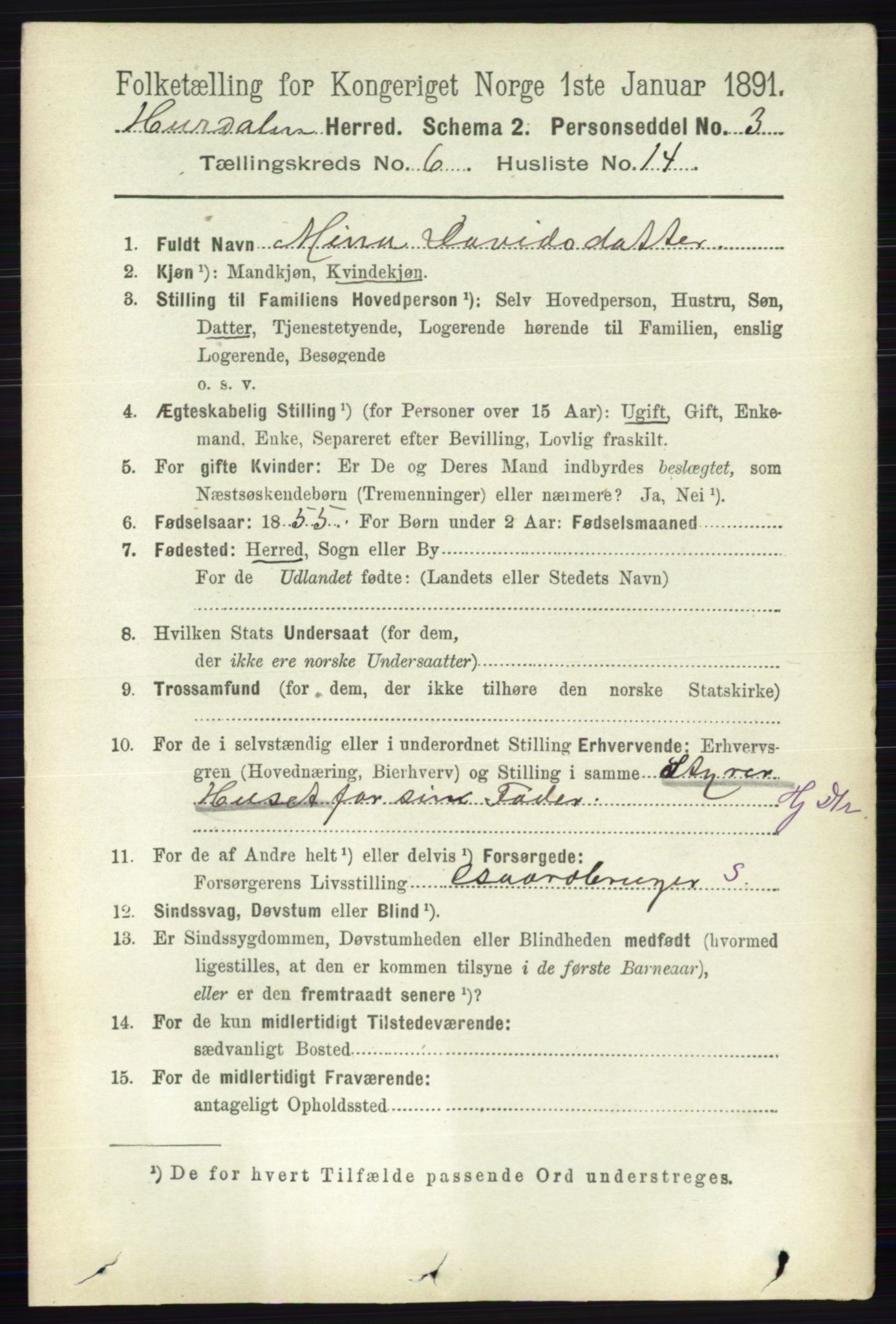 RA, 1891 census for 0239 Hurdal, 1891, p. 2276