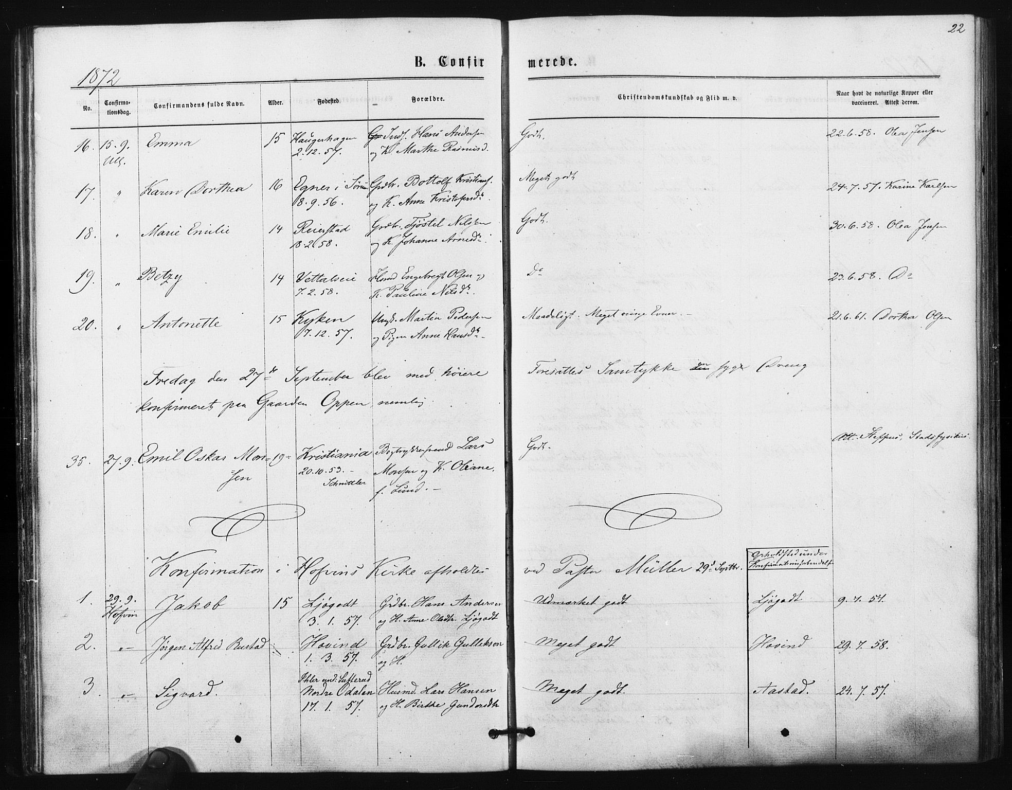 Ullensaker prestekontor Kirkebøker, AV/SAO-A-10236a/F/Fa/L0017: Parish register (official) no. I 17, 1871-1875, p. 22