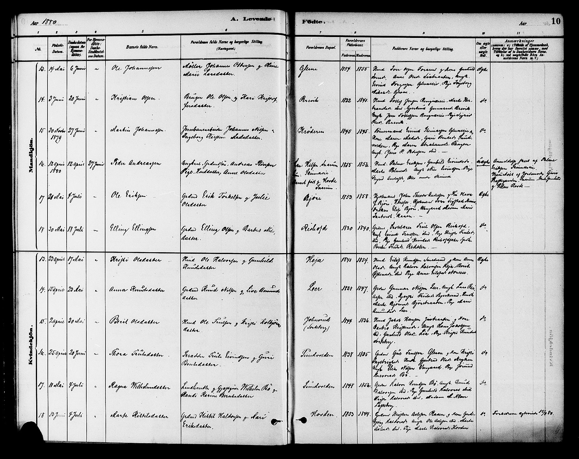 Krødsherad kirkebøker, SAKO/A-19/G/Ga/L0001: Parish register (copy) no. 1, 1879-1893, p. 10