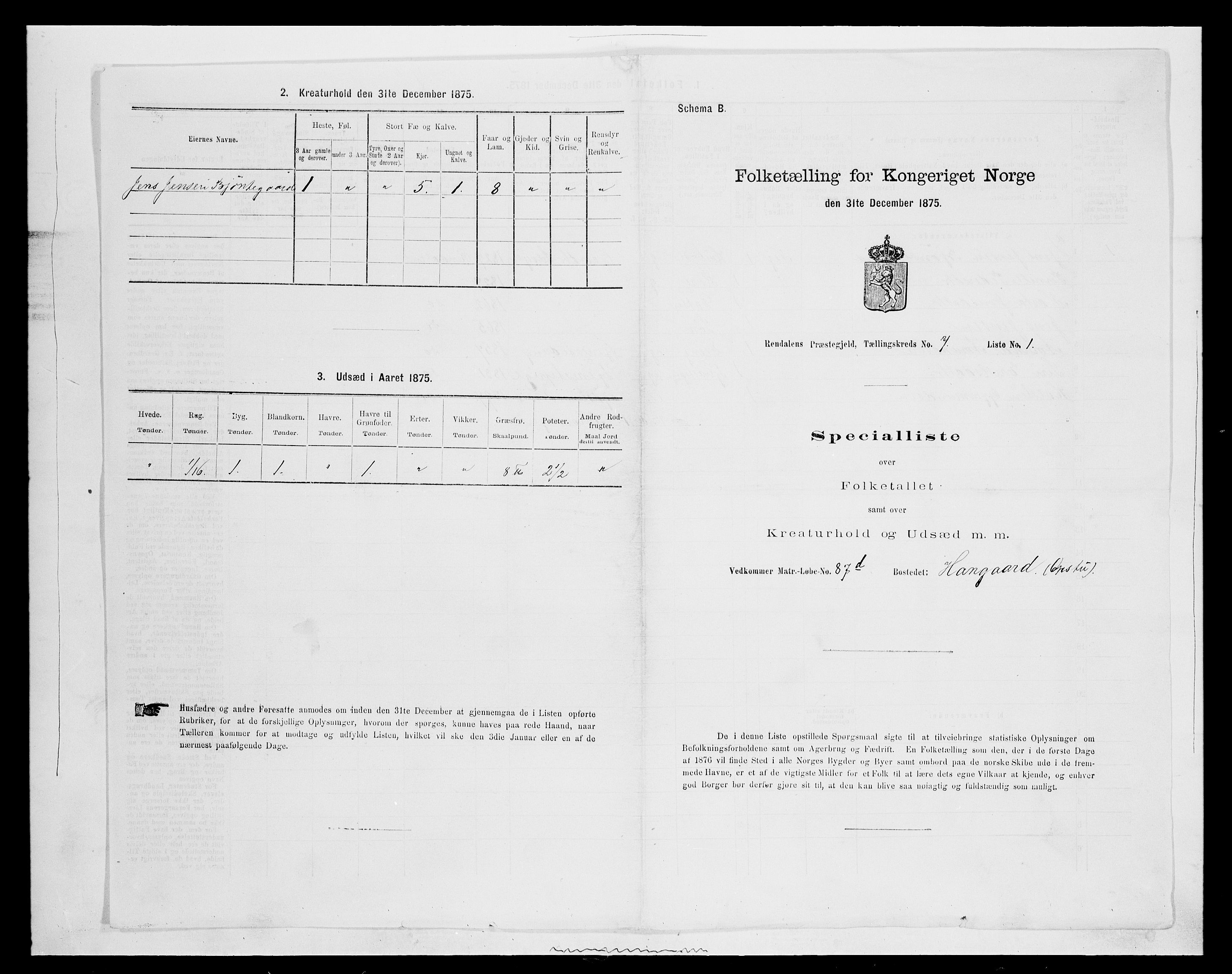 SAH, 1875 census for 0432P Rendalen, 1875, p. 616