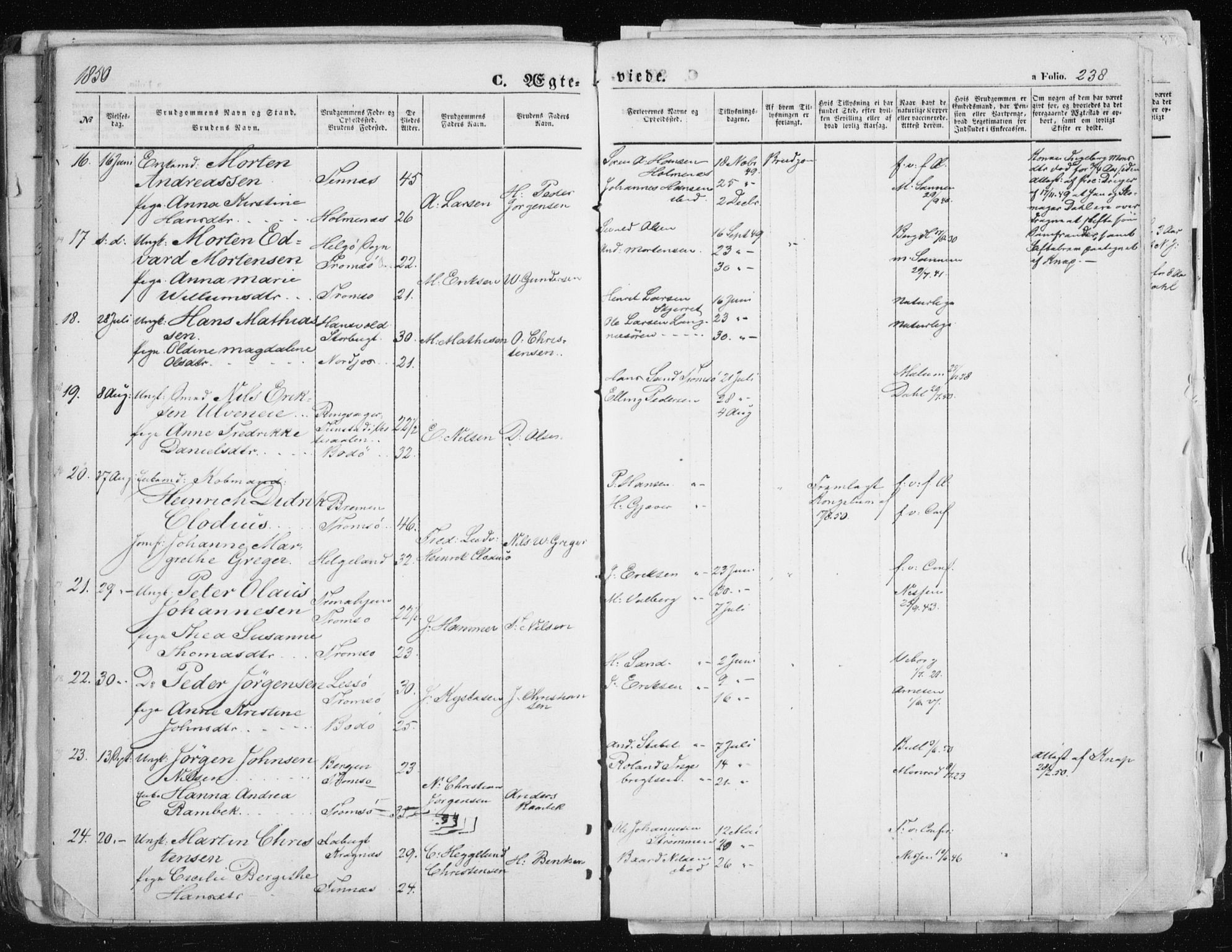 Tromsø sokneprestkontor/stiftsprosti/domprosti, SATØ/S-1343/G/Ga/L0010kirke: Parish register (official) no. 10, 1848-1855, p. 238