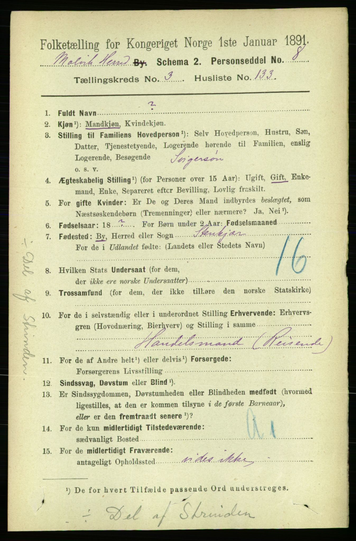 RA, 1891 census for 1663 Malvik, 1891, p. 2632