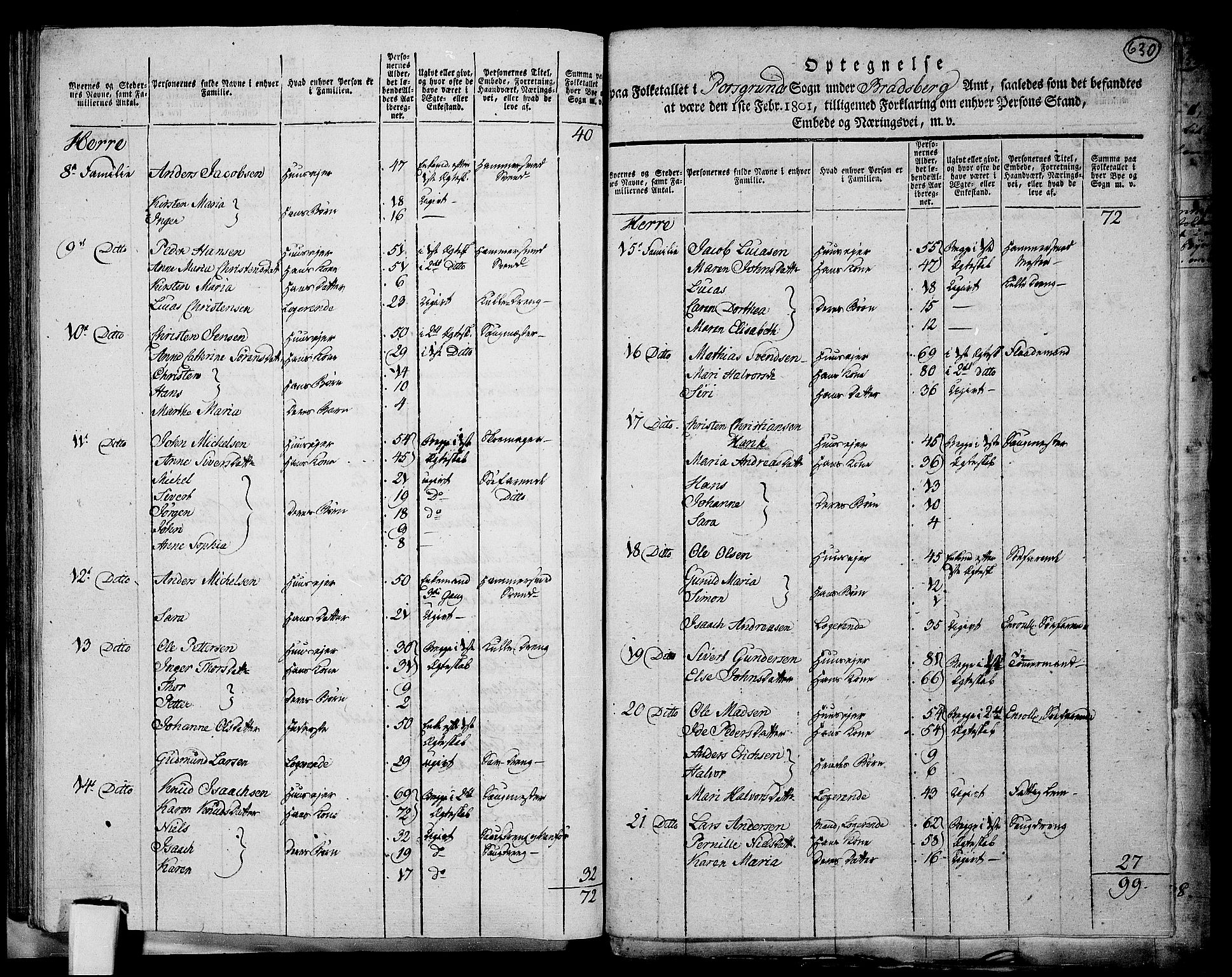 RA, 1801 census for 0805P Porsgrunn, 1801, p. 629b-630a