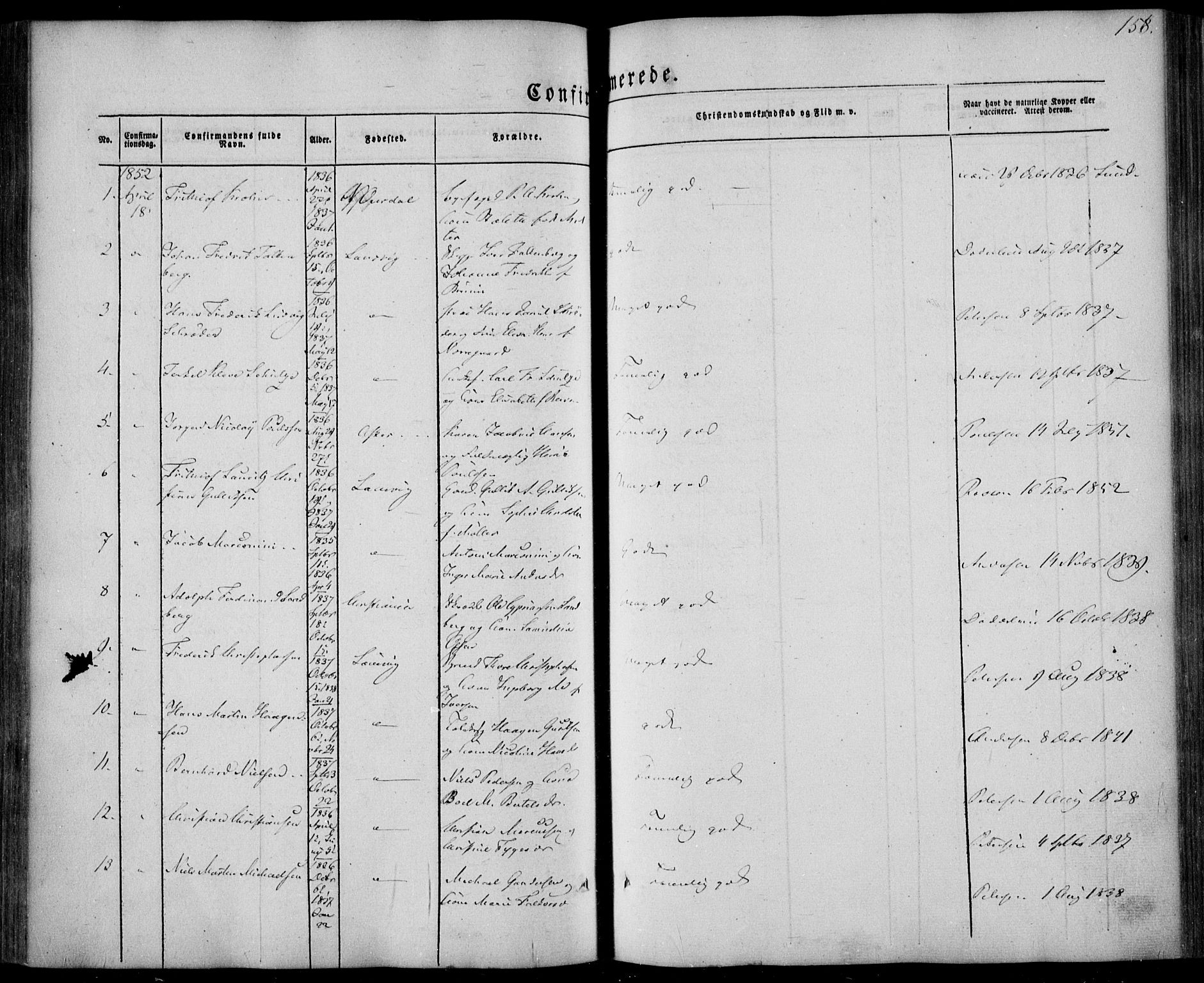 Larvik kirkebøker, AV/SAKO-A-352/F/Fa/L0003: Parish register (official) no. I 3, 1848-1856, p. 158