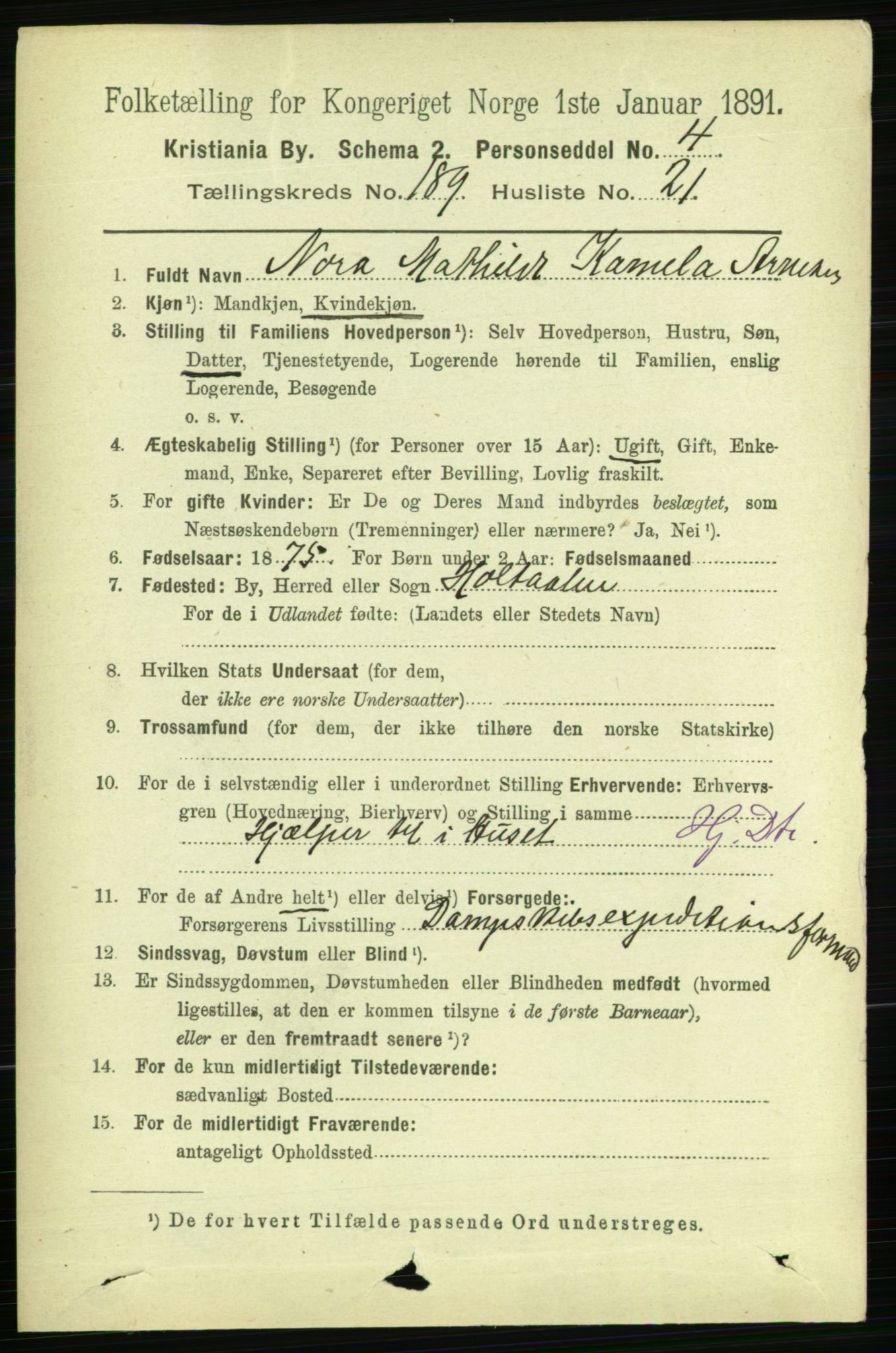 RA, 1891 census for 0301 Kristiania, 1891, p. 113995