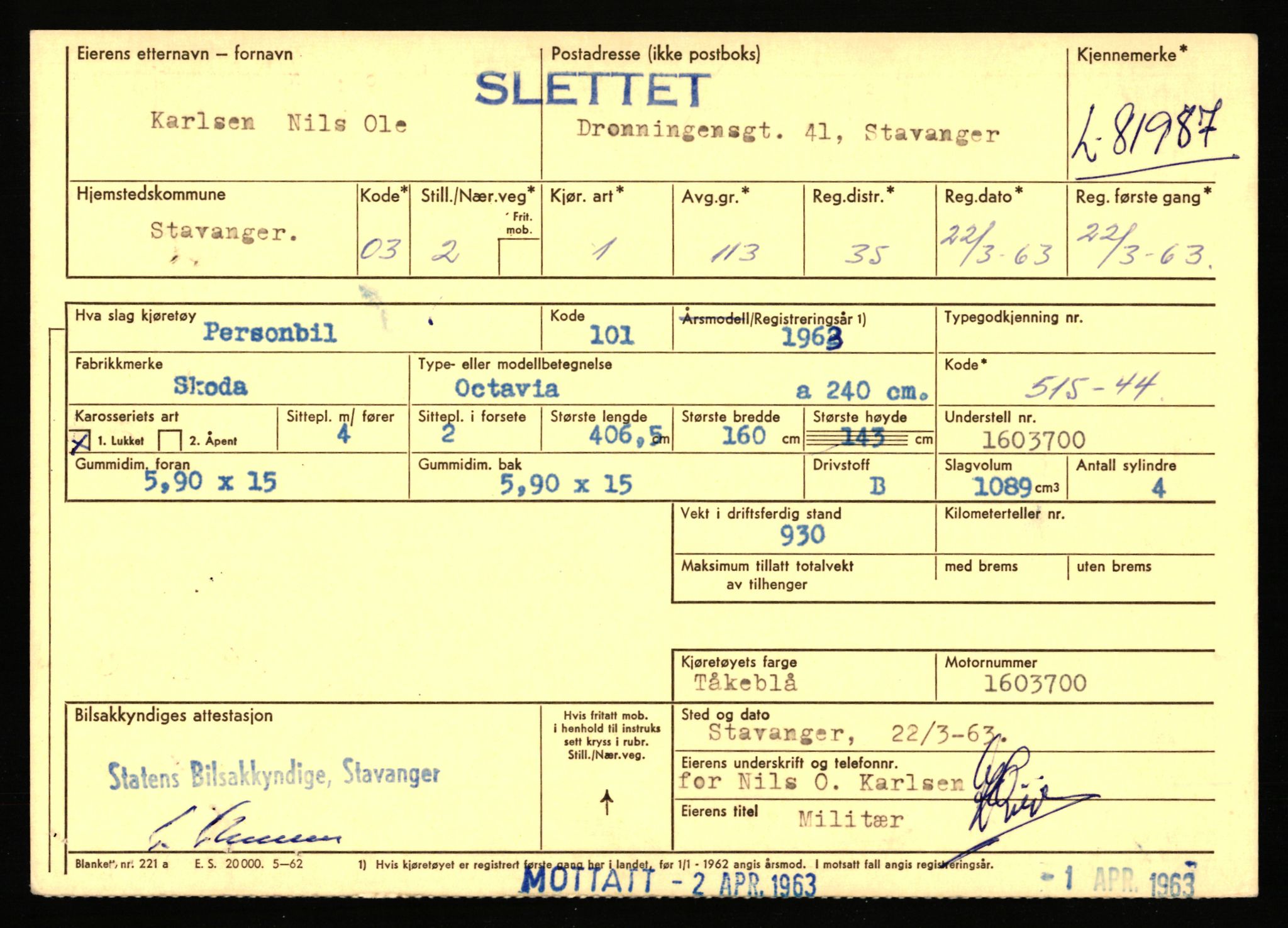 Stavanger trafikkstasjon, SAST/A-101942/0/F/L0071: L-80500 - L-82199, 1930-1971, p. 2437