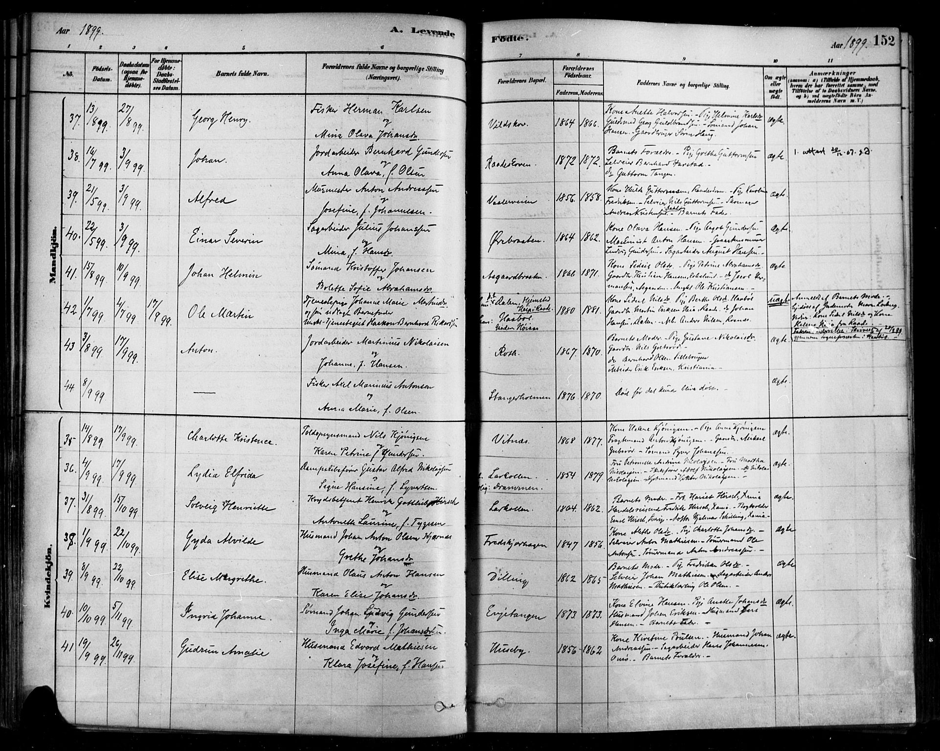 Rygge prestekontor Kirkebøker, SAO/A-10084b/F/Fa/L0007: Parish register (official) no. 7, 1878-1904, p. 152