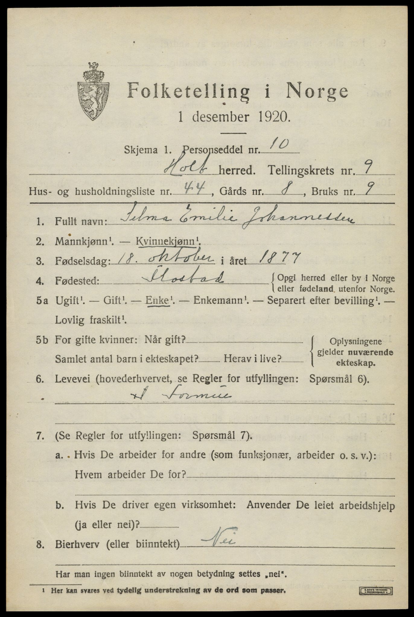 SAK, 1920 census for Holt, 1920, p. 5566