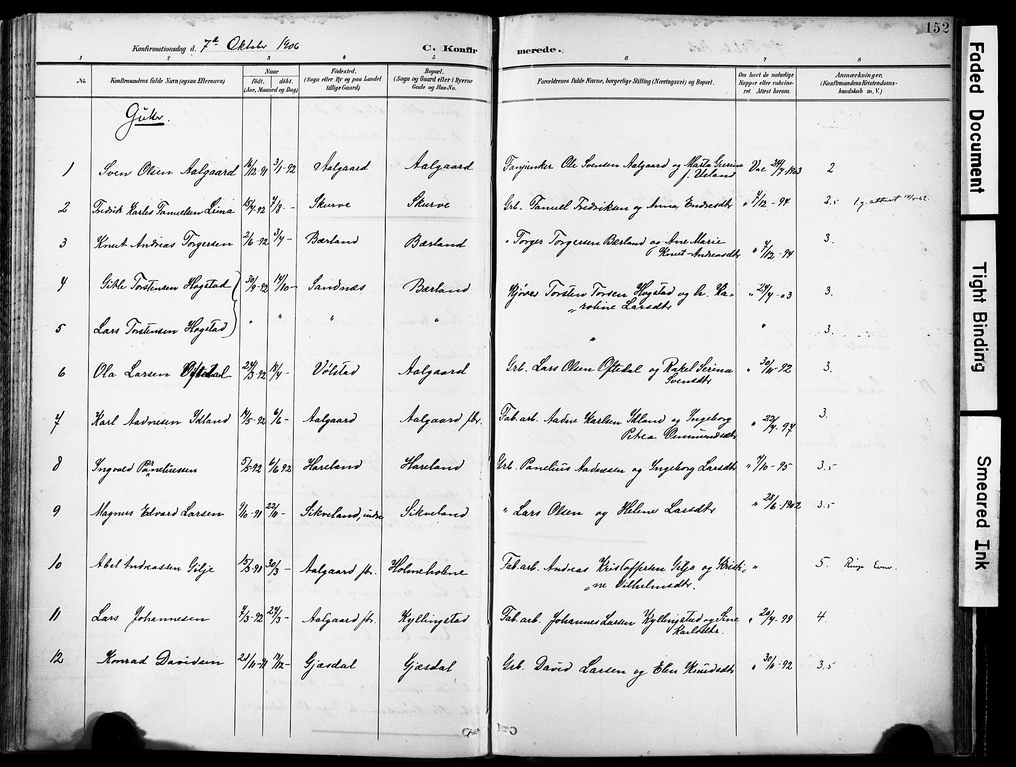 Lye sokneprestkontor, SAST/A-101794/001/30BA/L0012: Parish register (official) no. A 11, 1896-1909, p. 152