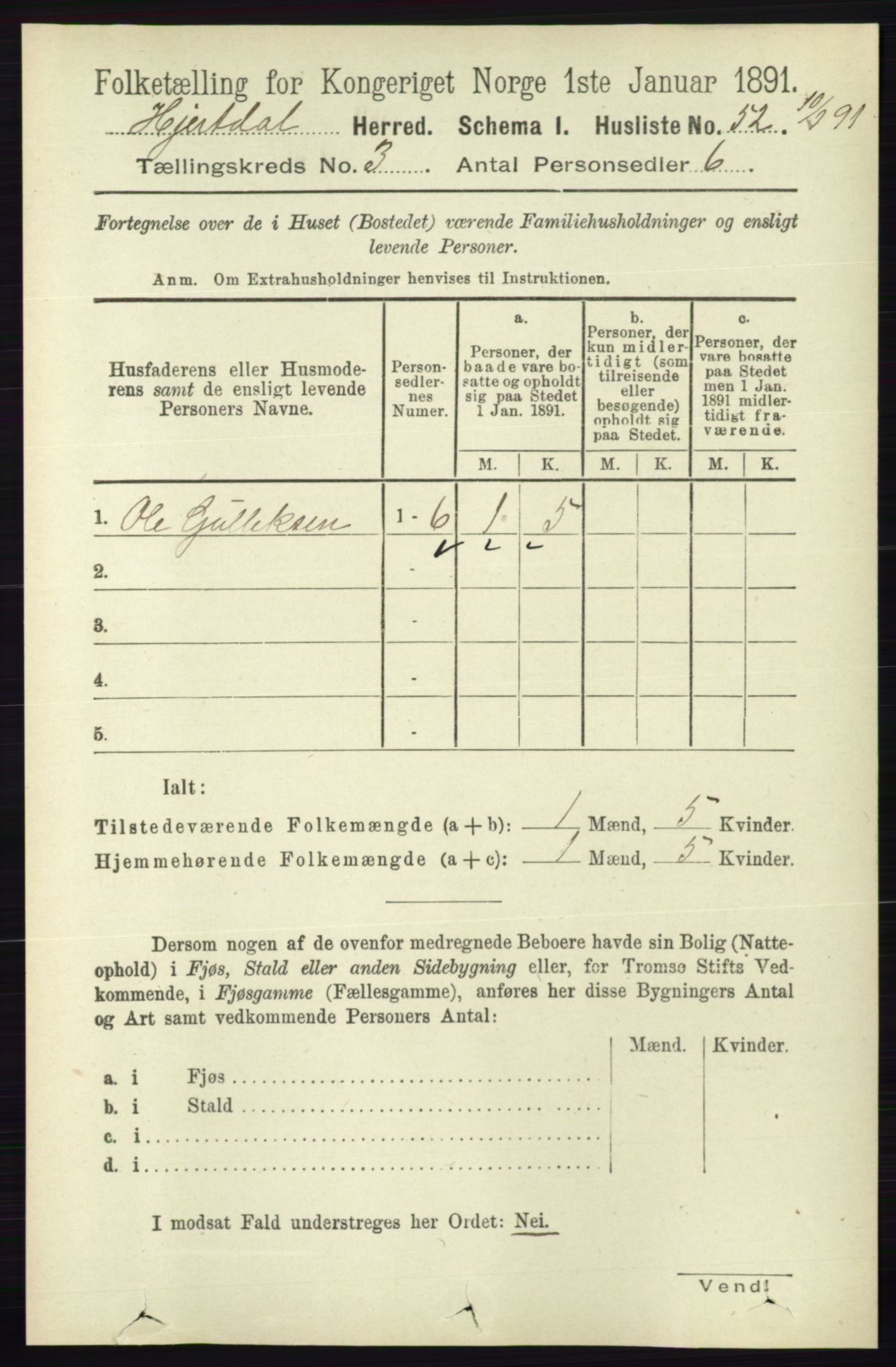 RA, 1891 census for 0827 Hjartdal, 1891, p. 1037