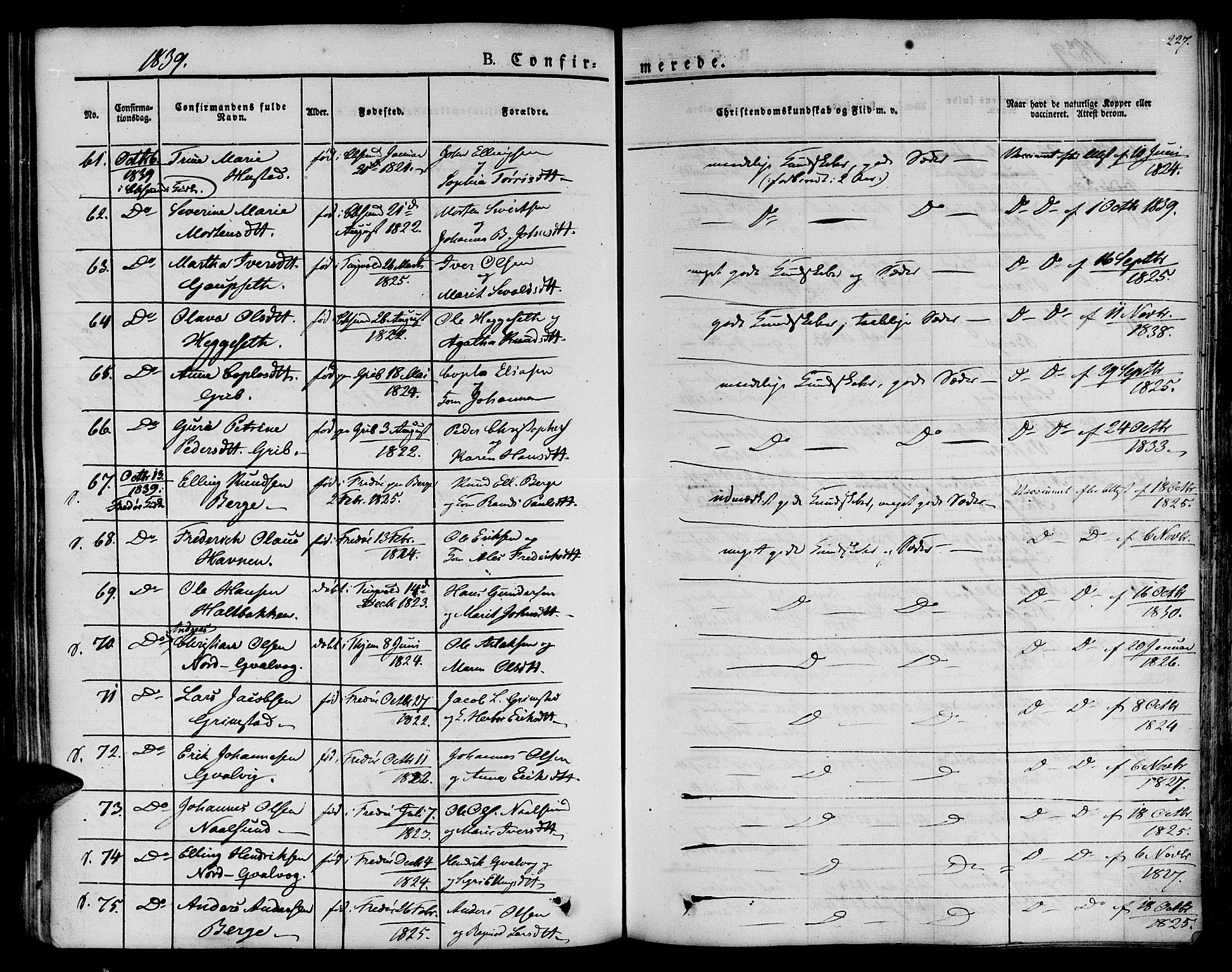 Ministerialprotokoller, klokkerbøker og fødselsregistre - Møre og Romsdal, SAT/A-1454/572/L0843: Parish register (official) no. 572A06, 1832-1842, p. 227
