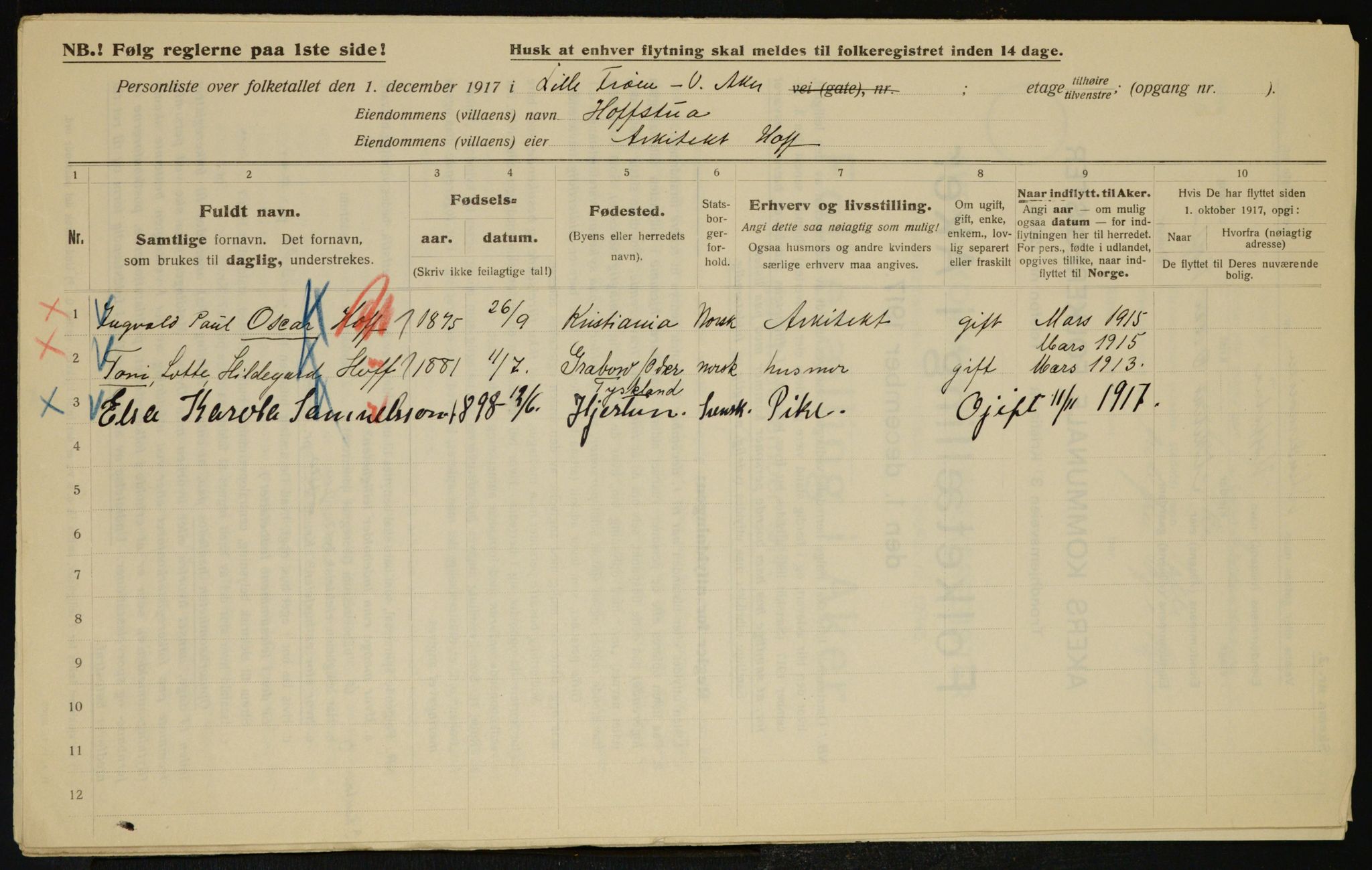 OBA, Municipal Census 1917 for Aker, 1917, p. 10438