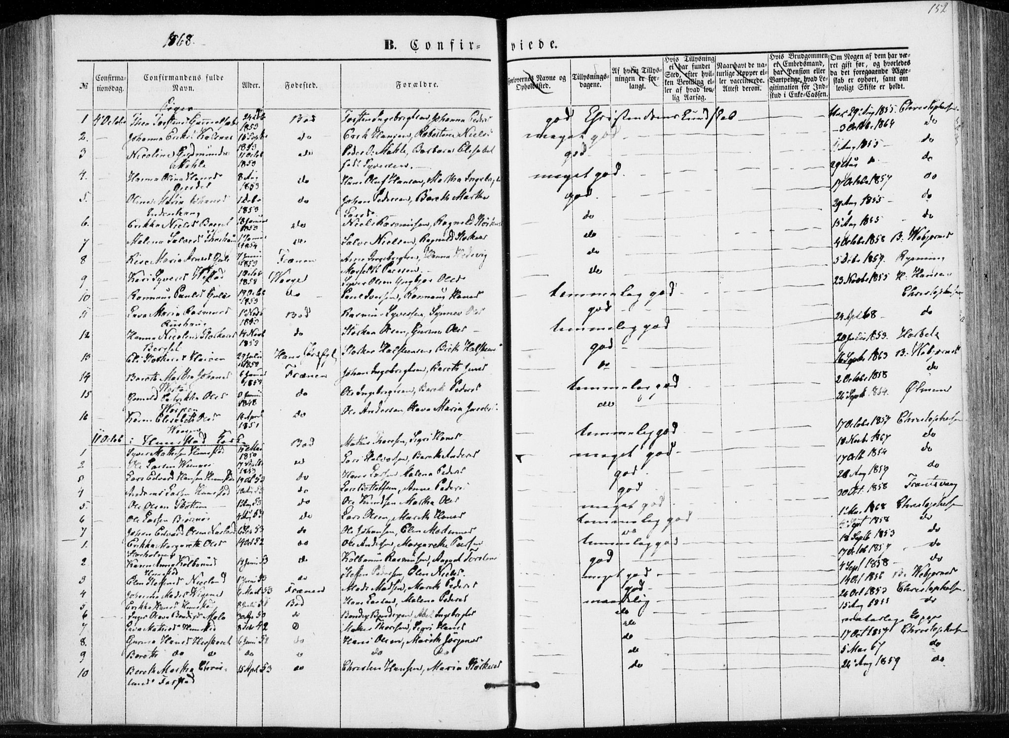 Ministerialprotokoller, klokkerbøker og fødselsregistre - Møre og Romsdal, AV/SAT-A-1454/566/L0767: Parish register (official) no. 566A06, 1852-1868, p. 152