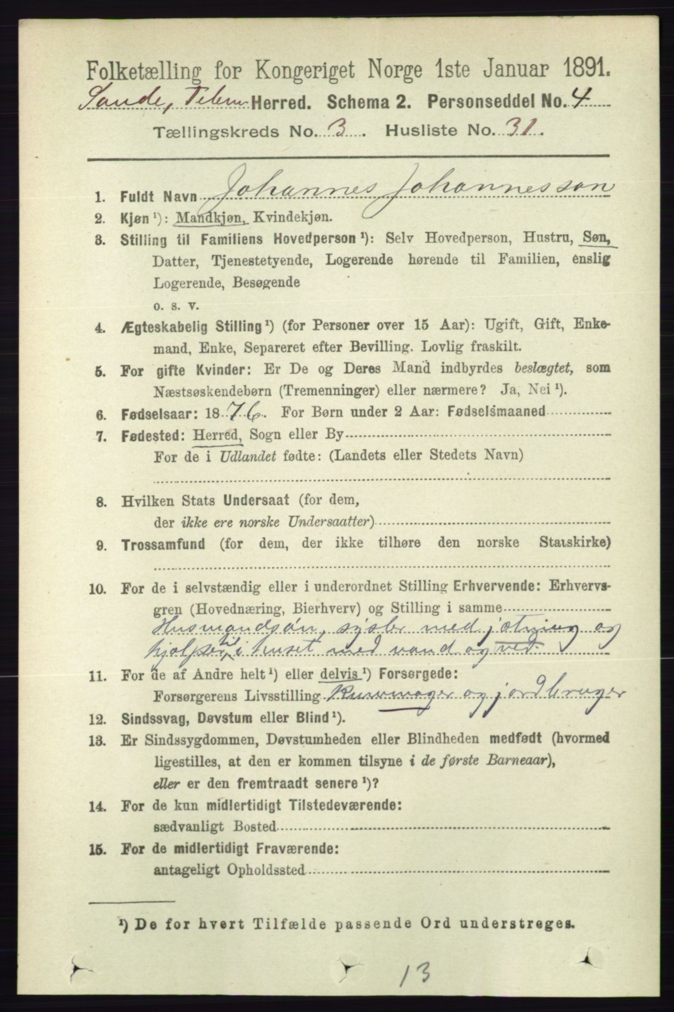 RA, 1891 census for 0822 Sauherad, 1891, p. 905