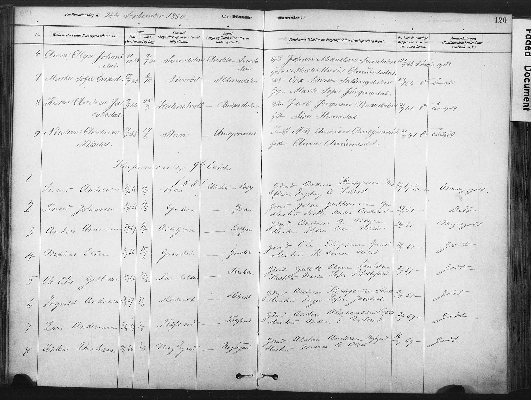 Andebu kirkebøker, AV/SAKO-A-336/F/Fa/L0007: Parish register (official) no. 7, 1878-1899, p. 120