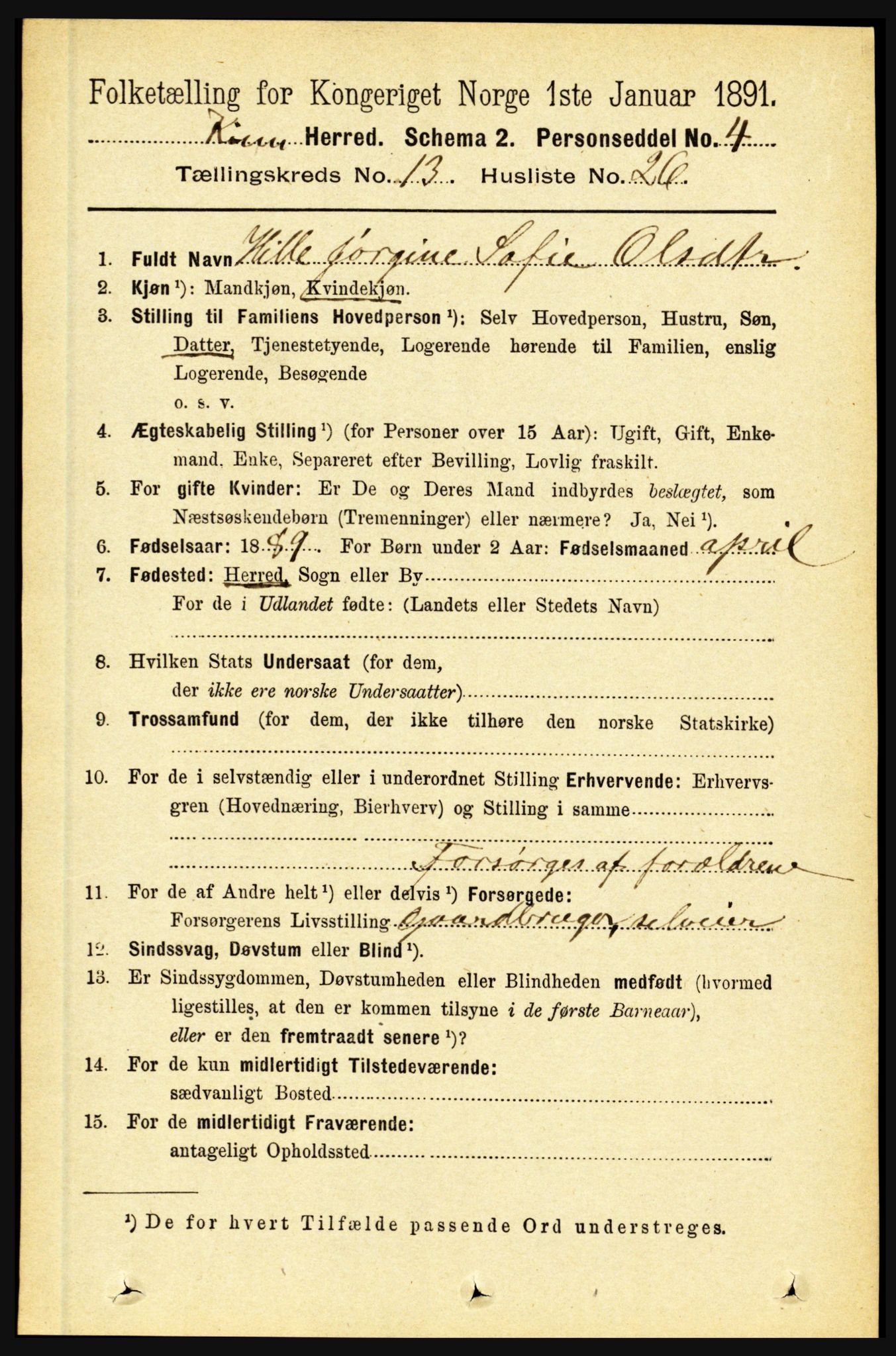 RA, 1891 census for 1437 Kinn, 1891, p. 5242