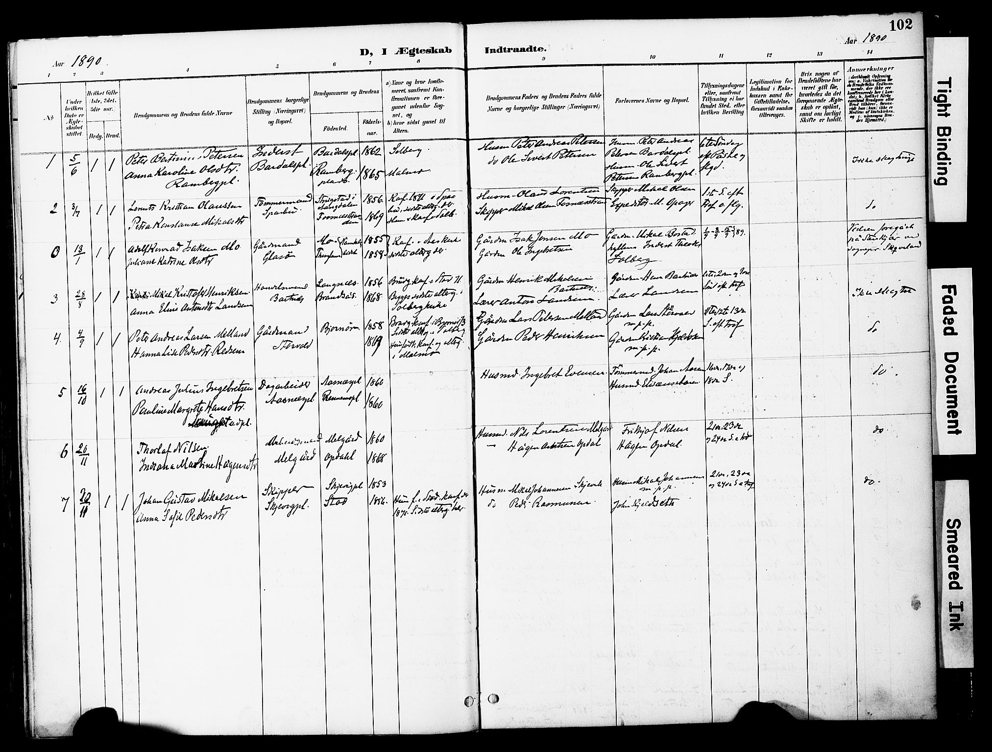 Ministerialprotokoller, klokkerbøker og fødselsregistre - Nord-Trøndelag, AV/SAT-A-1458/741/L0396: Parish register (official) no. 741A10, 1889-1901, p. 102