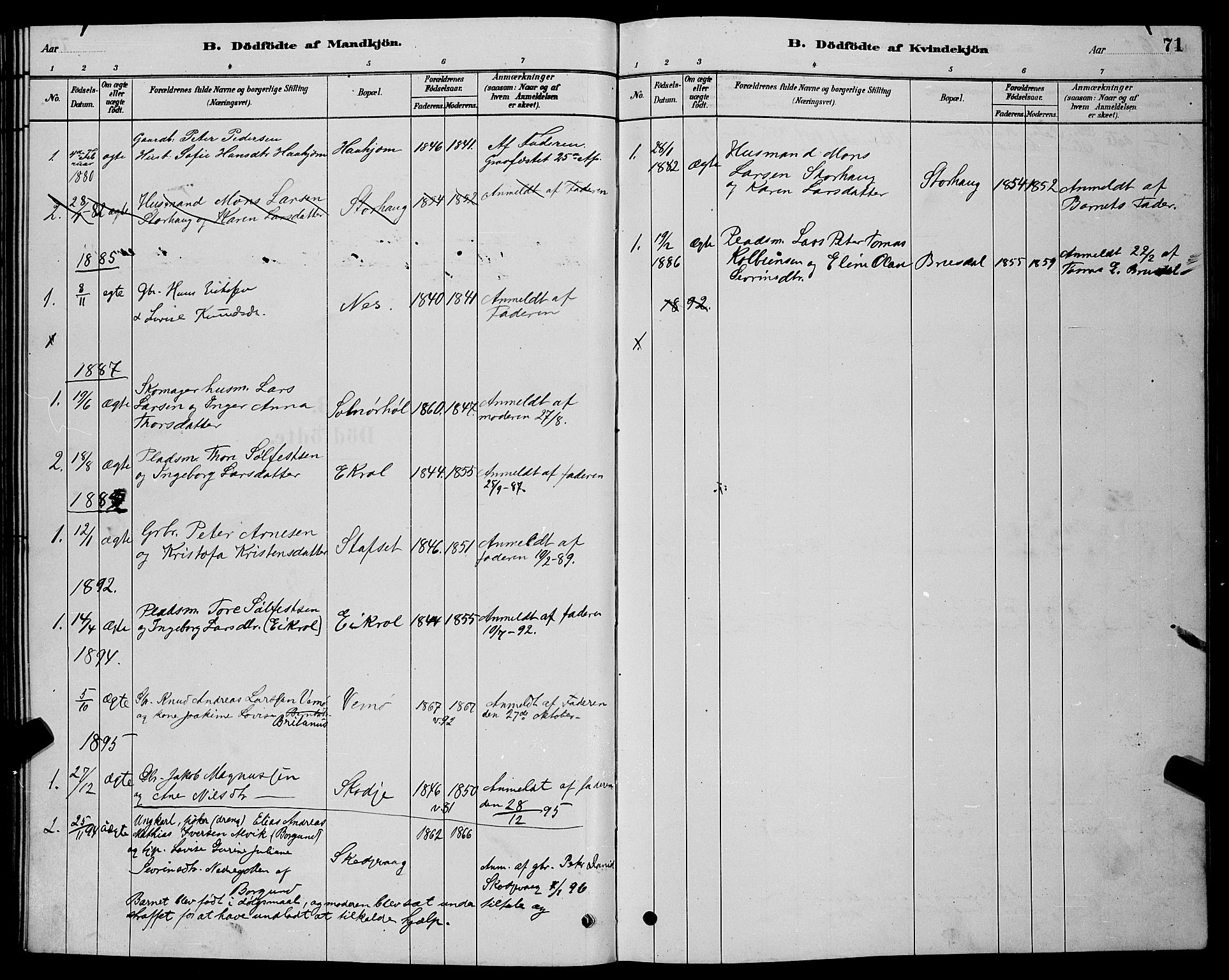 Ministerialprotokoller, klokkerbøker og fødselsregistre - Møre og Romsdal, SAT/A-1454/524/L0365: Parish register (copy) no. 524C06, 1880-1899, p. 71