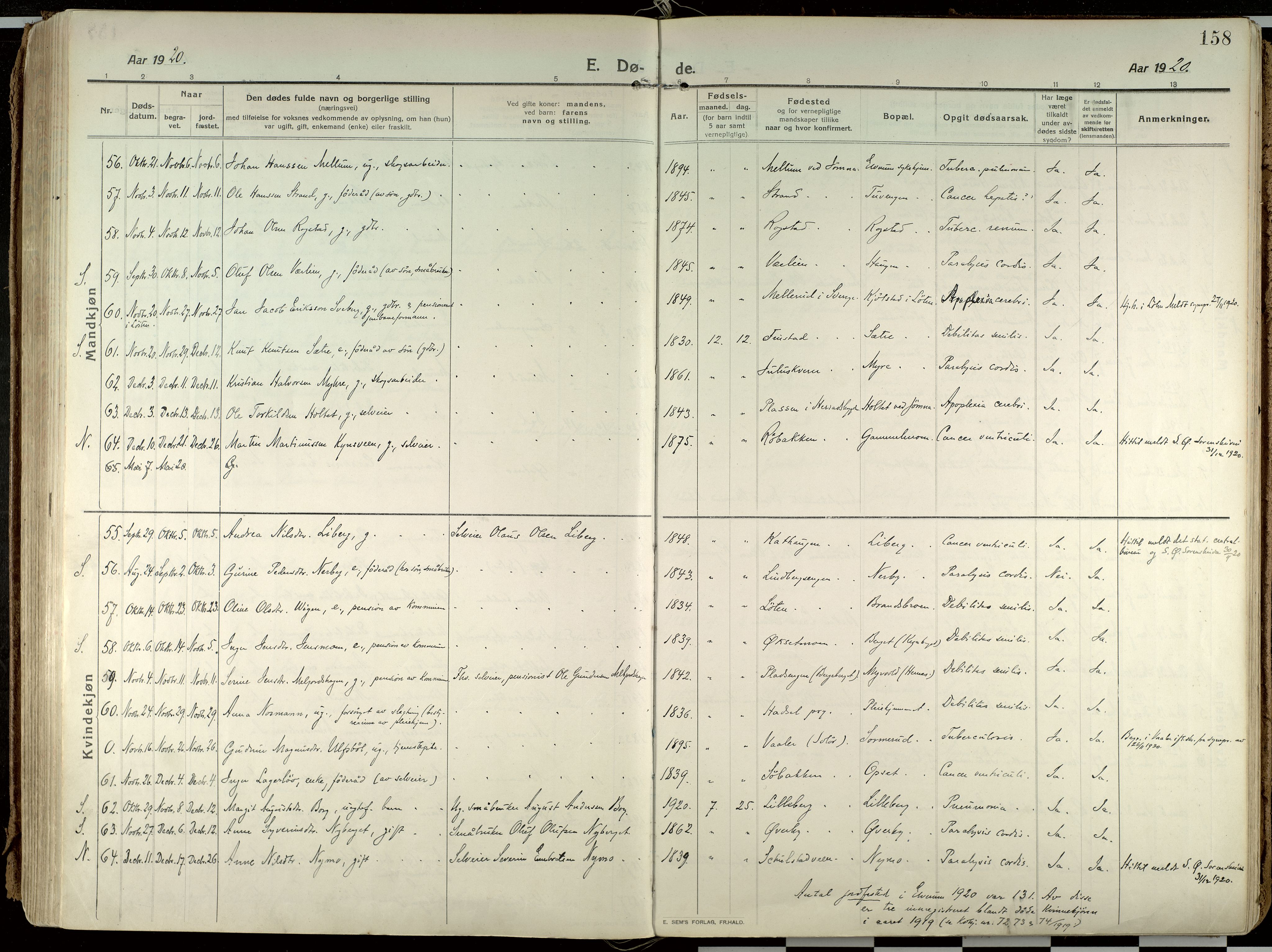 Elverum prestekontor, AV/SAH-PREST-044/H/Ha/Haa/L0021: Parish register (official) no. 21, 1913-1928, p. 158