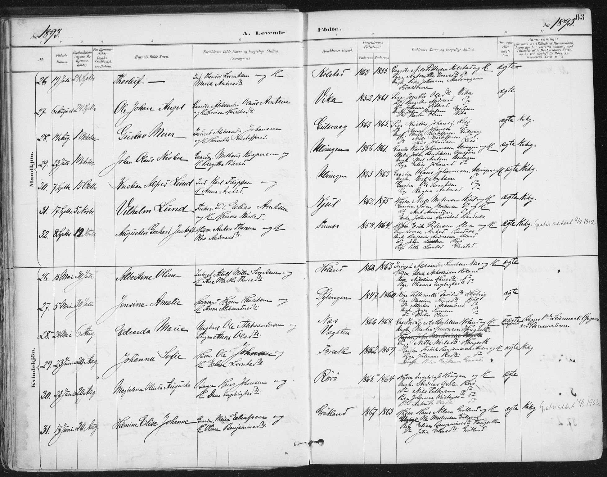 Ministerialprotokoller, klokkerbøker og fødselsregistre - Nordland, AV/SAT-A-1459/816/L0244: Parish register (official) no. 816A10, 1886-1903, p. 63