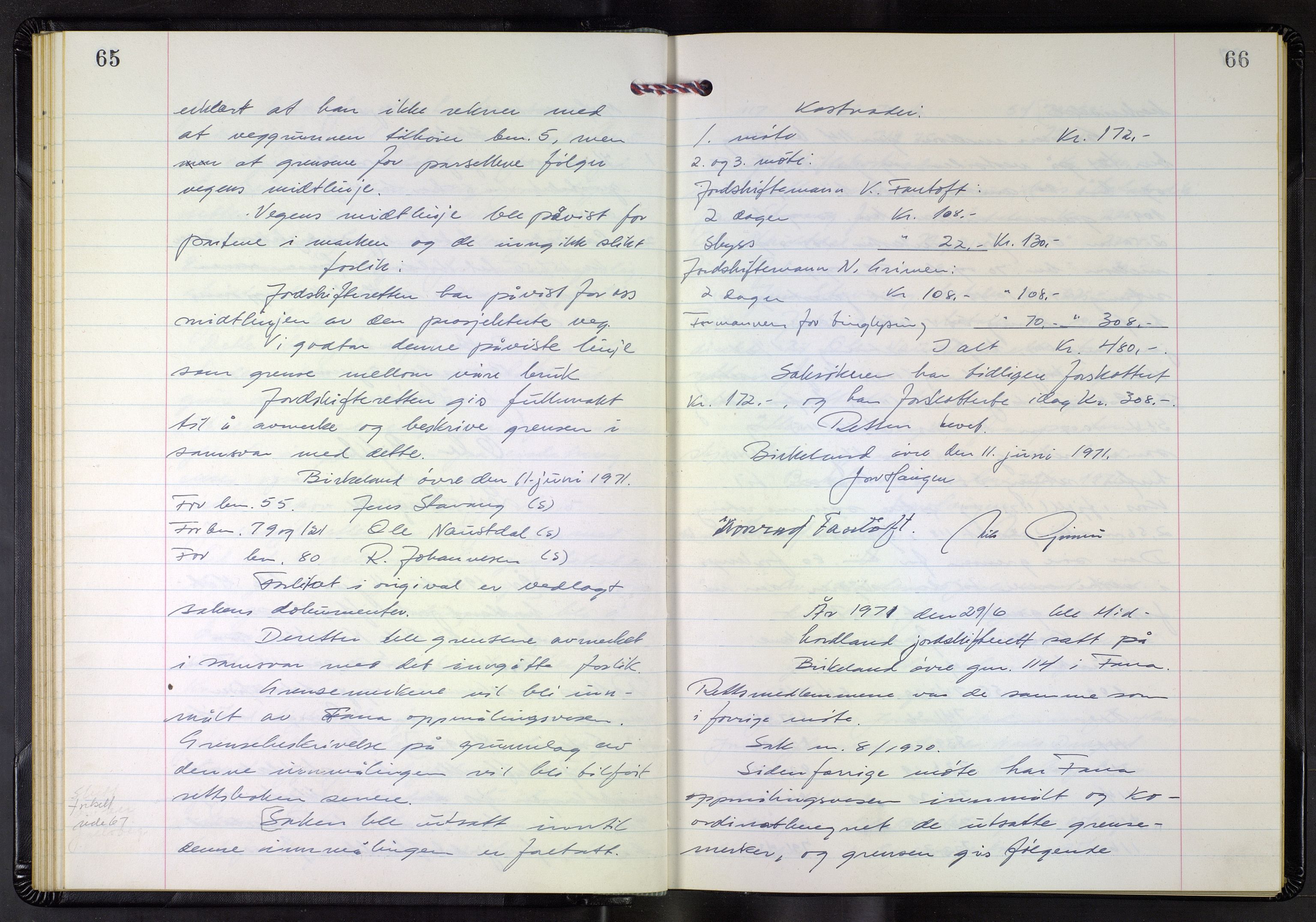 Hordaland jordskiftedøme - III Midhordland jordskiftedistrikt, AV/SAB-A-7001/A/Aa/L0040: Forhandlingsprotokoll, 1970-1976, p. 65-66