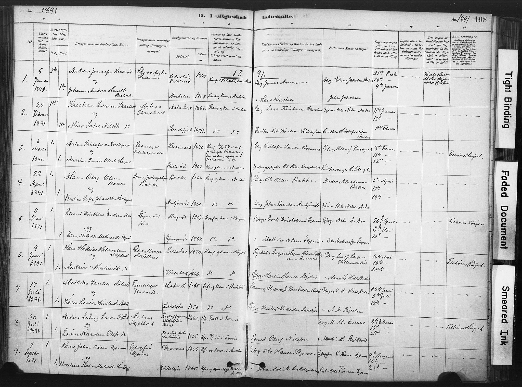 Andebu kirkebøker, AV/SAKO-A-336/F/Fa/L0007: Parish register (official) no. I 7, 1878-1899, p. 198
