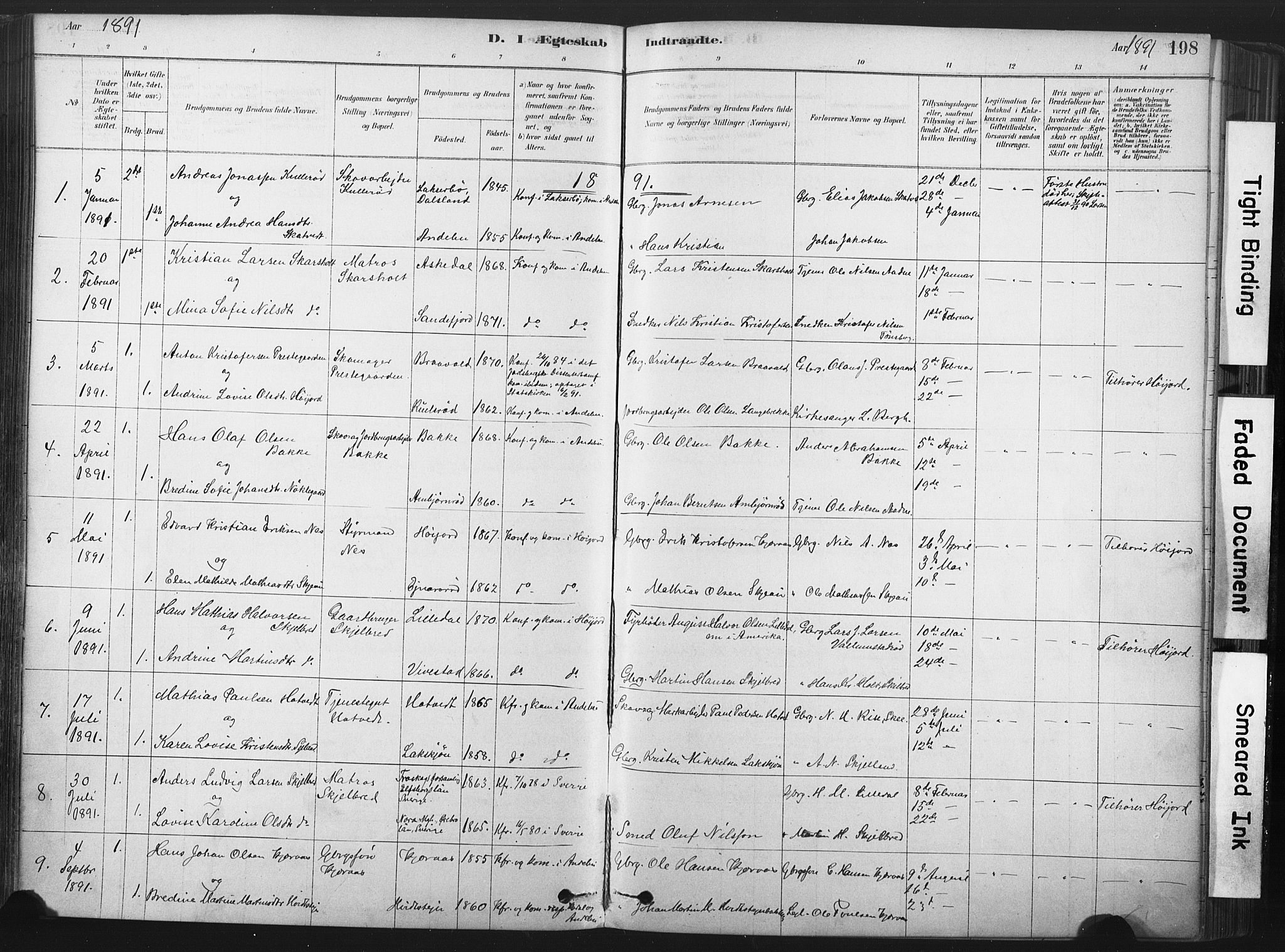 Andebu kirkebøker, SAKO/A-336/F/Fa/L0007: Parish register (official) no. 7, 1878-1899, p. 198