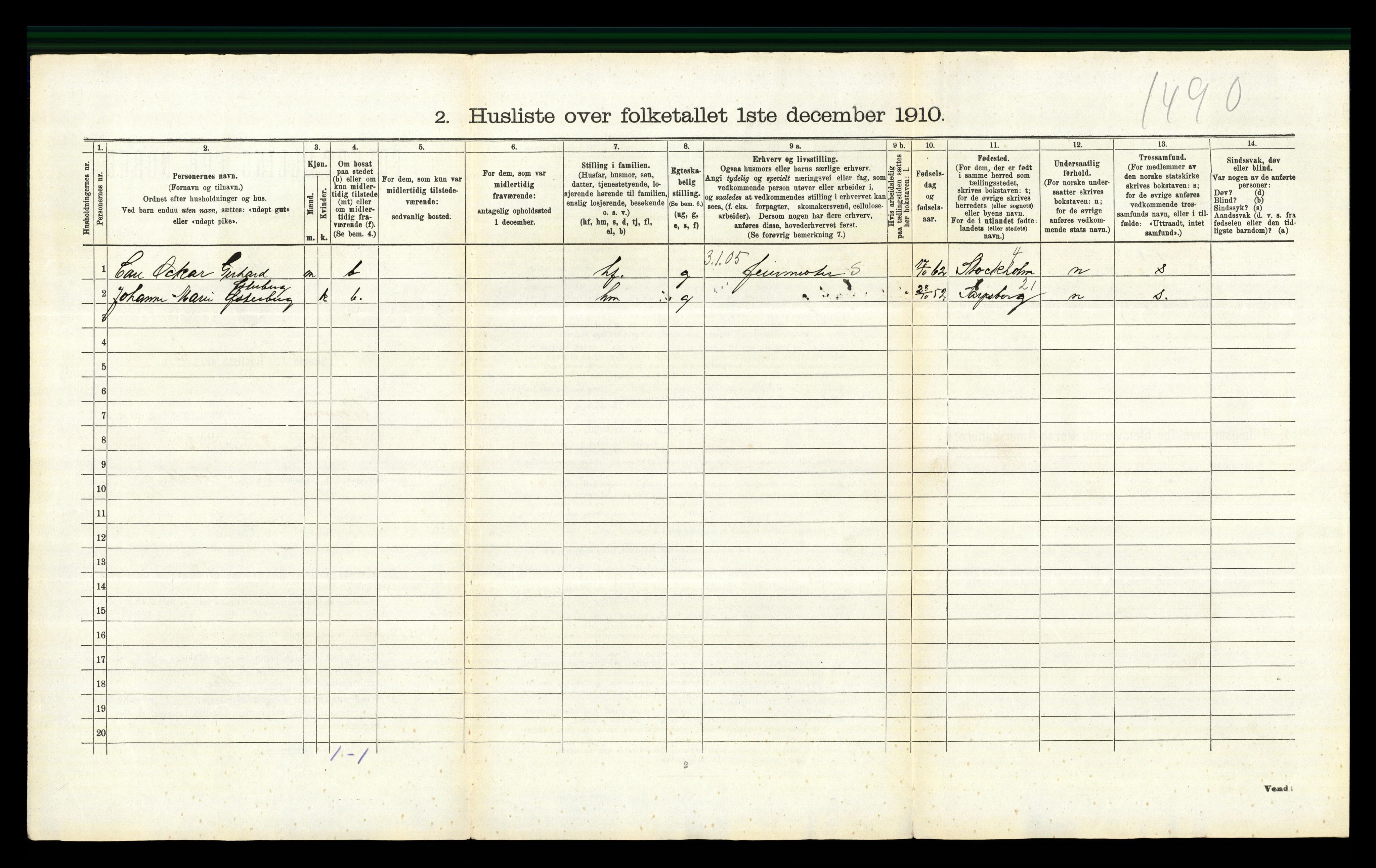 RA, 1910 census for Elverum, 1910, p. 748