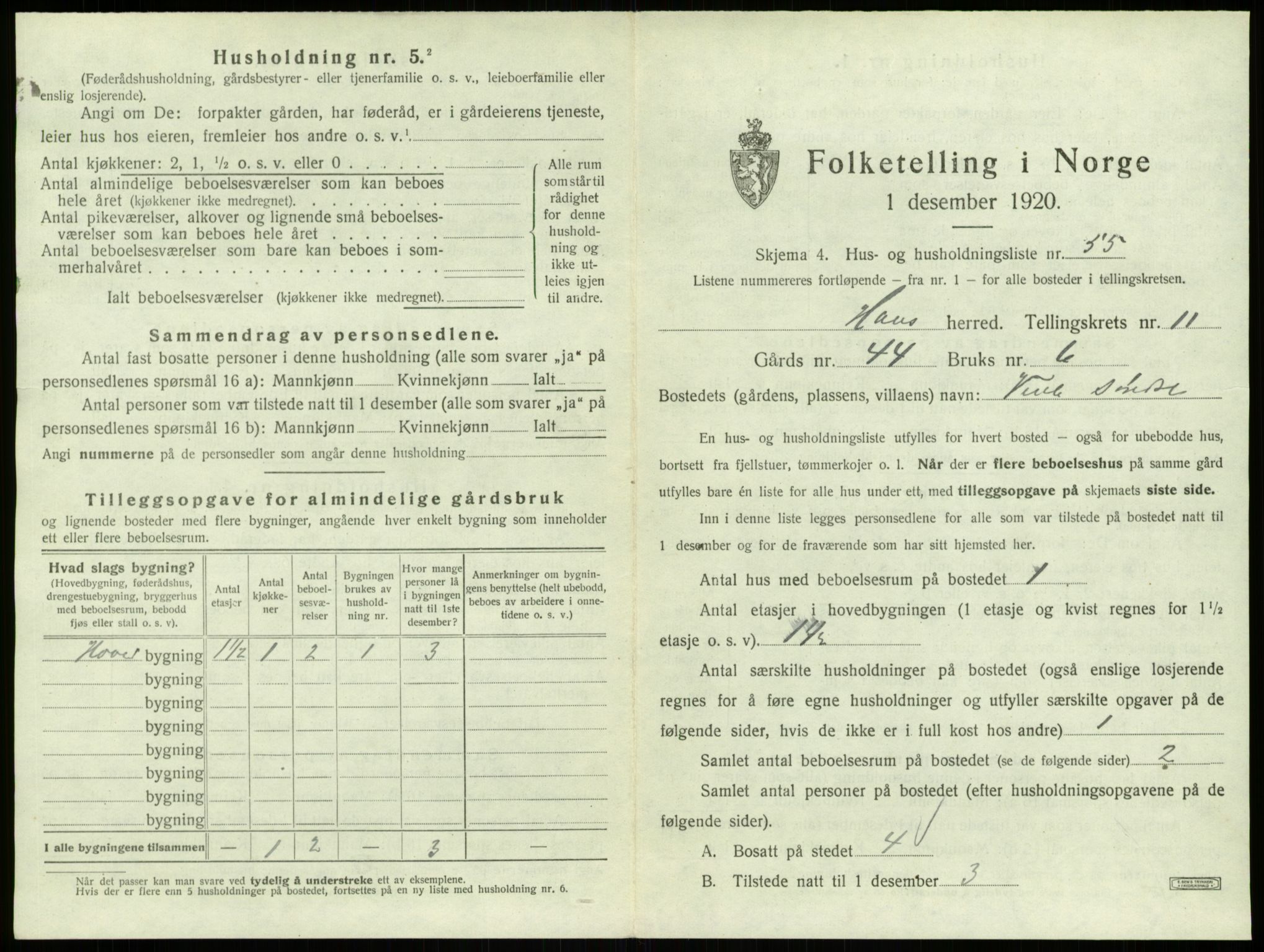 SAB, 1920 census for Haus, 1920, p. 921