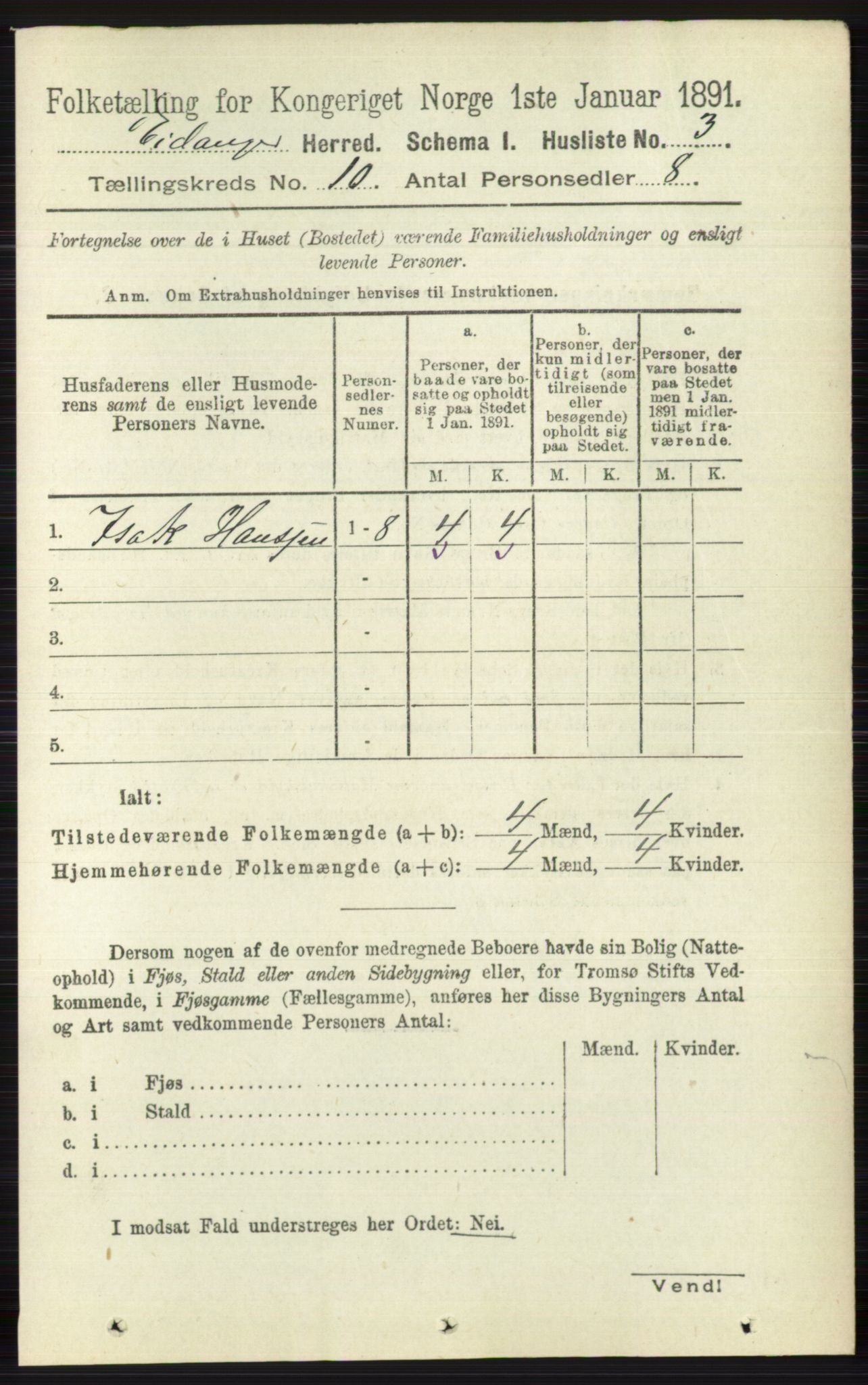 RA, 1891 census for 0813 Eidanger, 1891, p. 3882