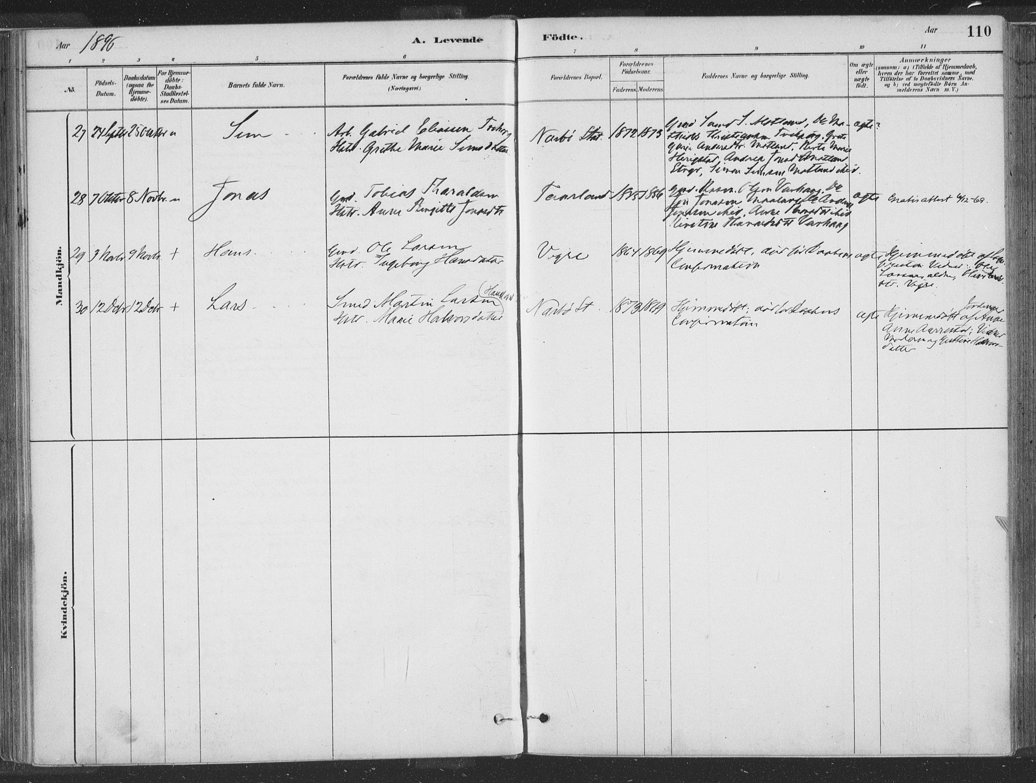 Hå sokneprestkontor, AV/SAST-A-101801/001/30BA/L0010: Parish register (official) no. A 9, 1879-1896, p. 110