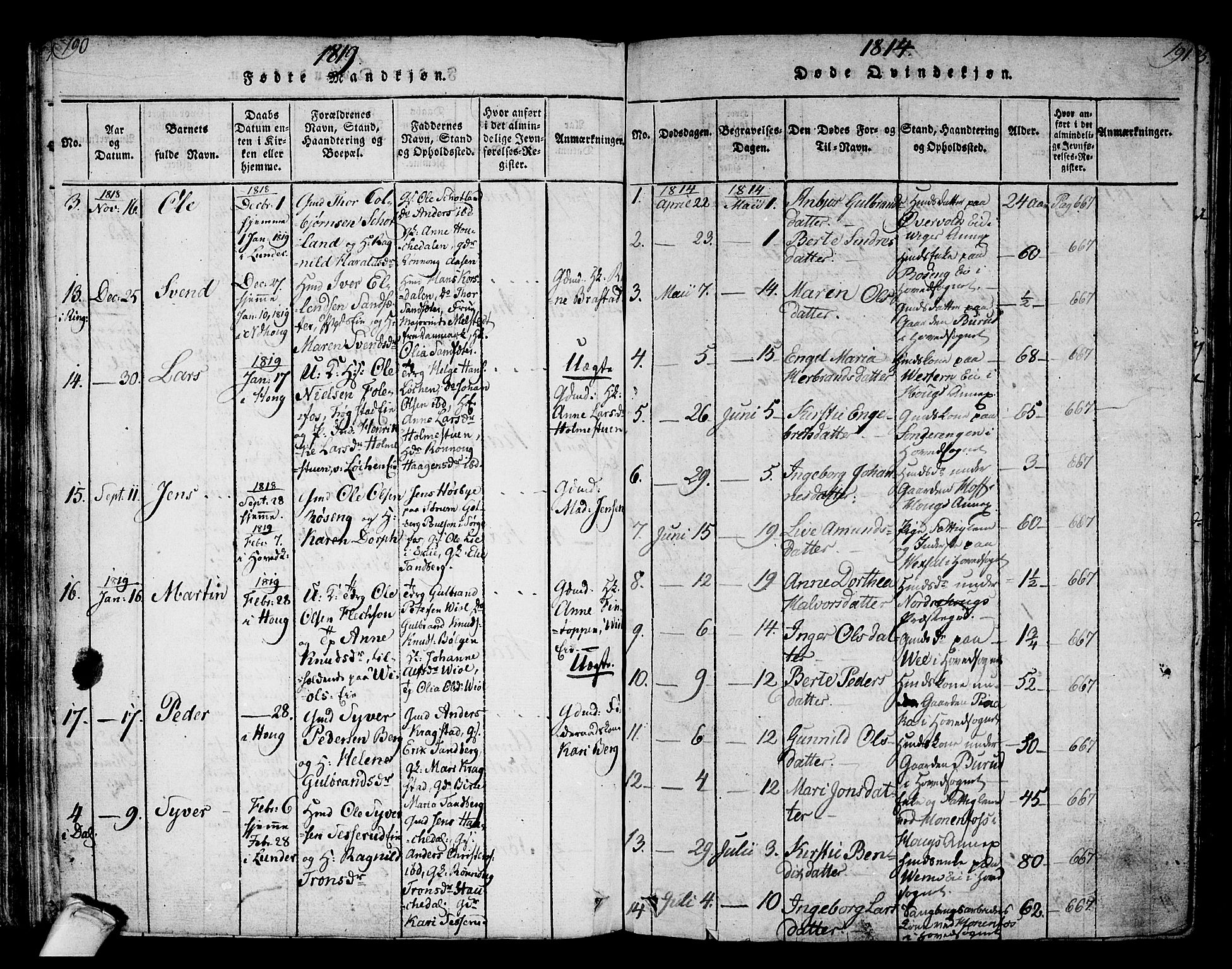 Norderhov kirkebøker, SAKO/A-237/F/Fa/L0008: Parish register (official) no. 8, 1814-1833, p. 190-191