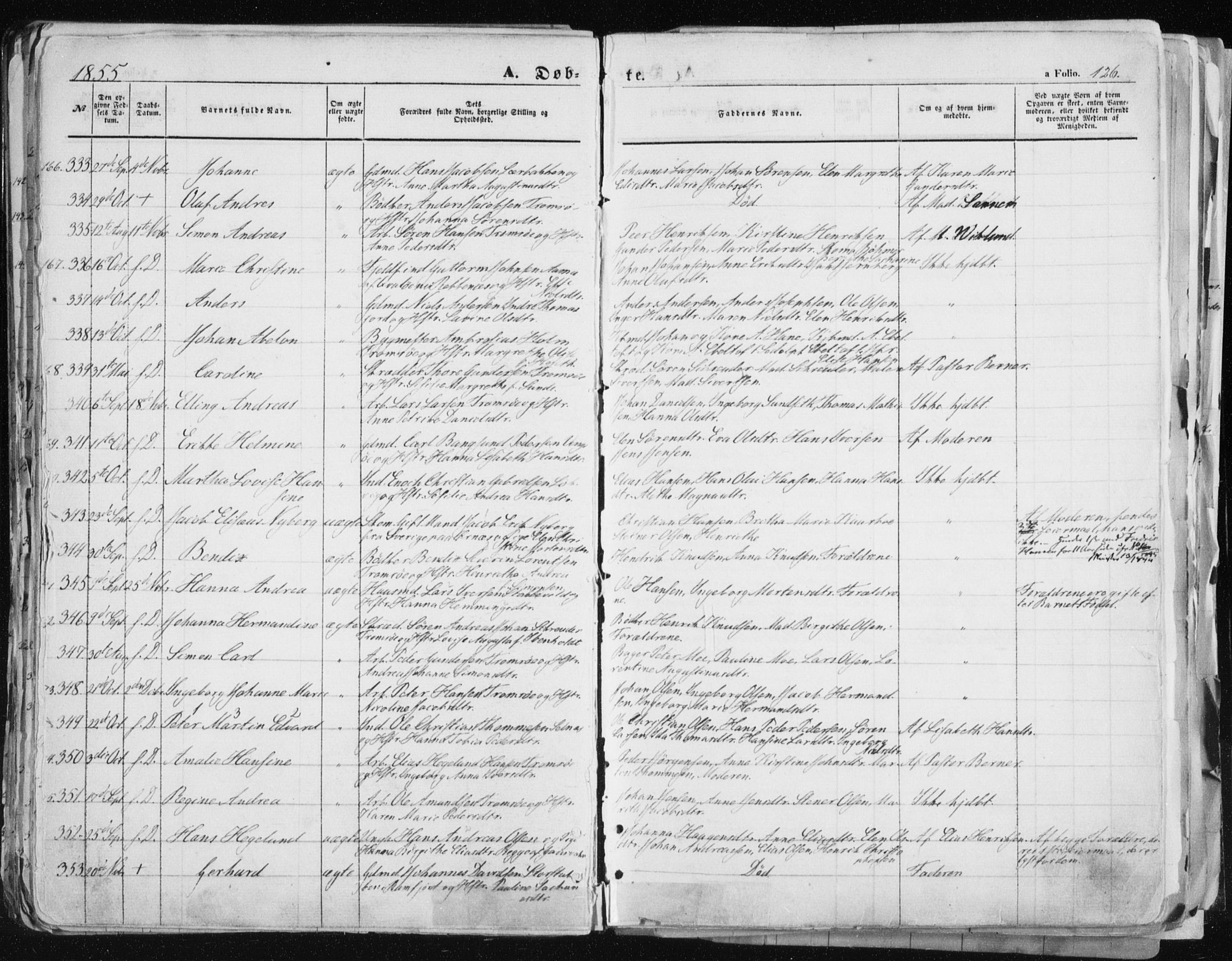Tromsø sokneprestkontor/stiftsprosti/domprosti, SATØ/S-1343/G/Ga/L0010kirke: Parish register (official) no. 10, 1848-1855, p. 126
