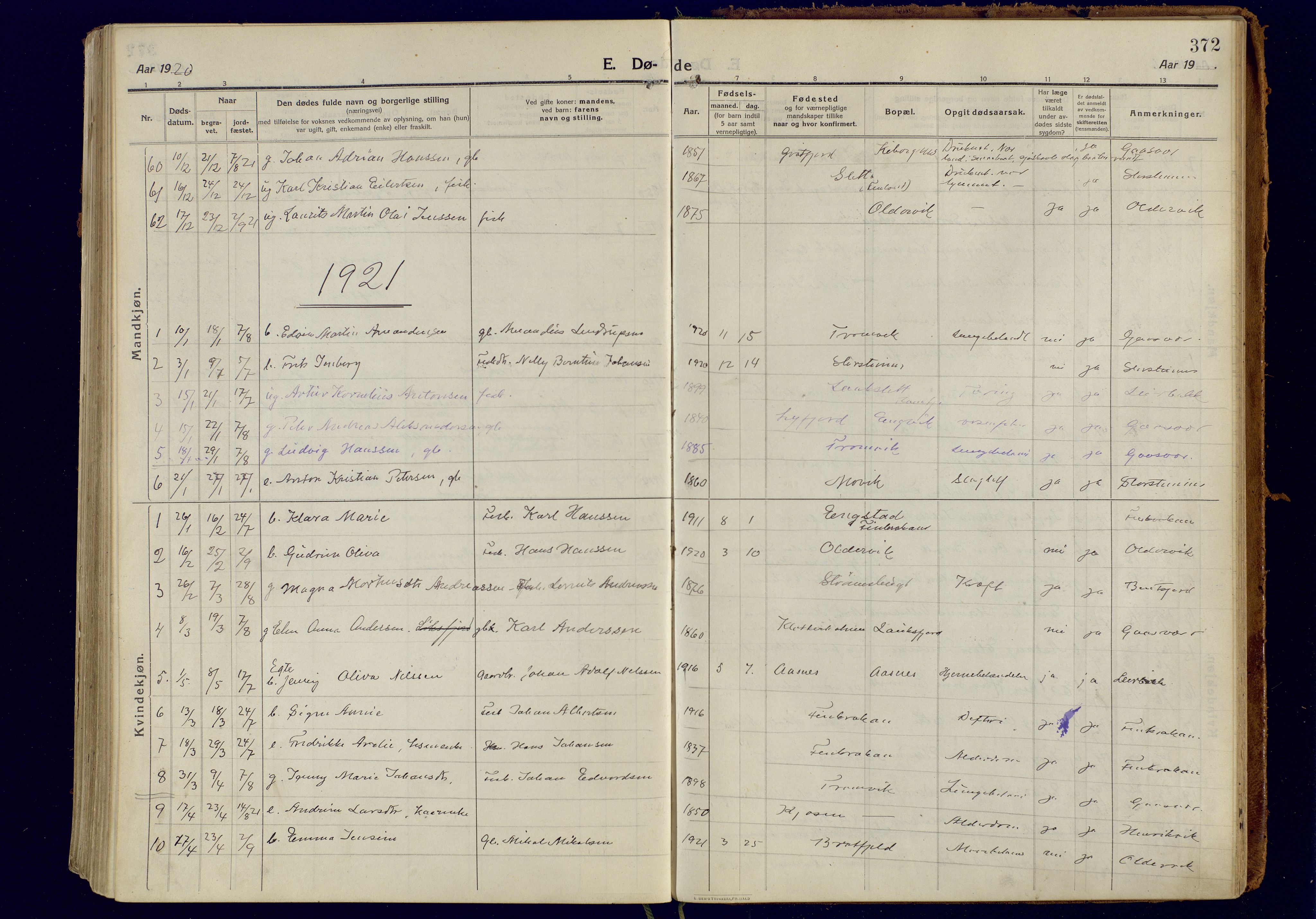 Tromsøysund sokneprestkontor, AV/SATØ-S-1304/G/Ga/L0008kirke: Parish register (official) no. 8, 1914-1922, p. 372