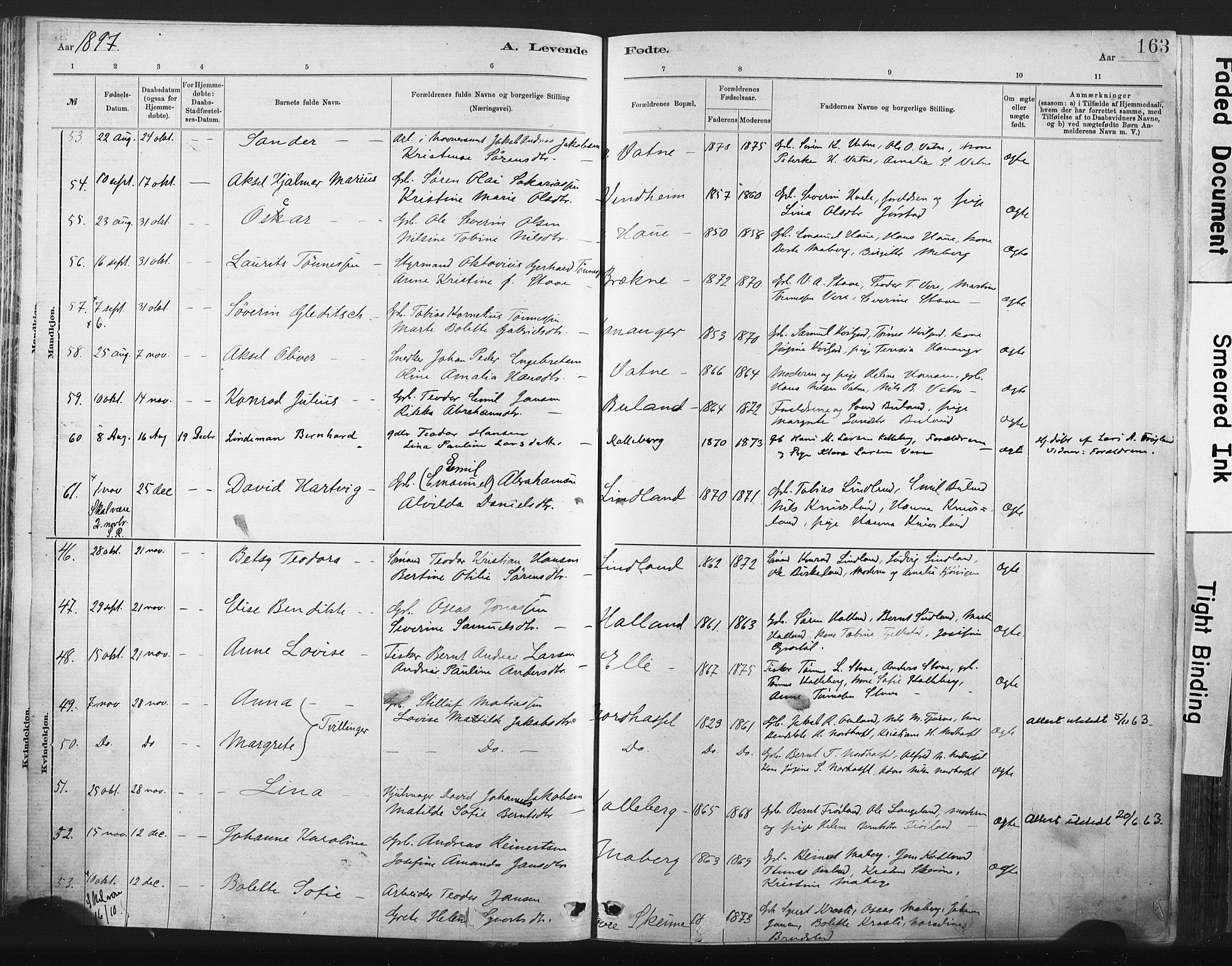 Lista sokneprestkontor, AV/SAK-1111-0027/F/Fa/L0012: Parish register (official) no. A 12, 1879-1903, p. 163