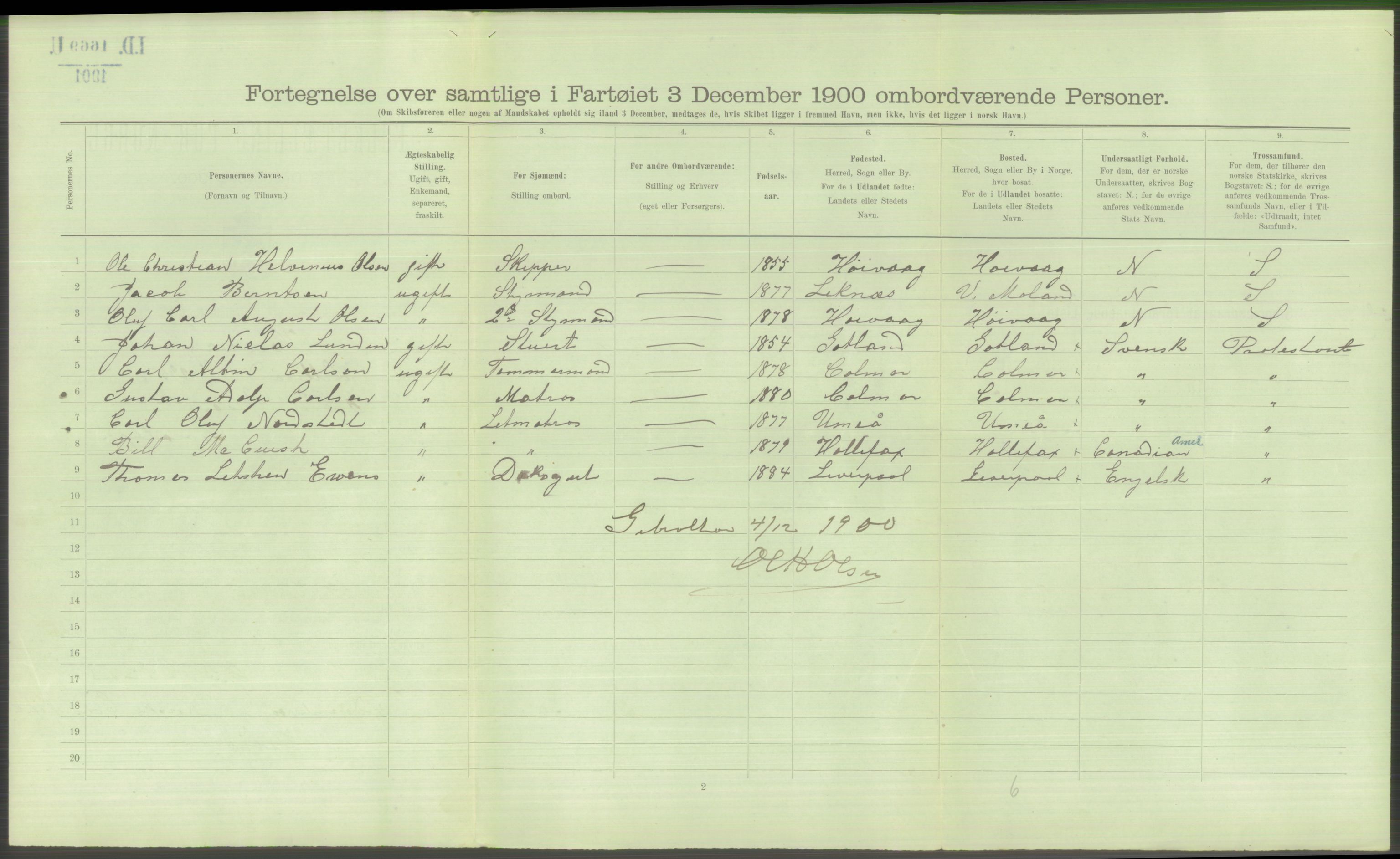 RA, 1900 Census - ship lists from ships in Norwegian harbours, harbours abroad and at sea, 1900, p. 4728