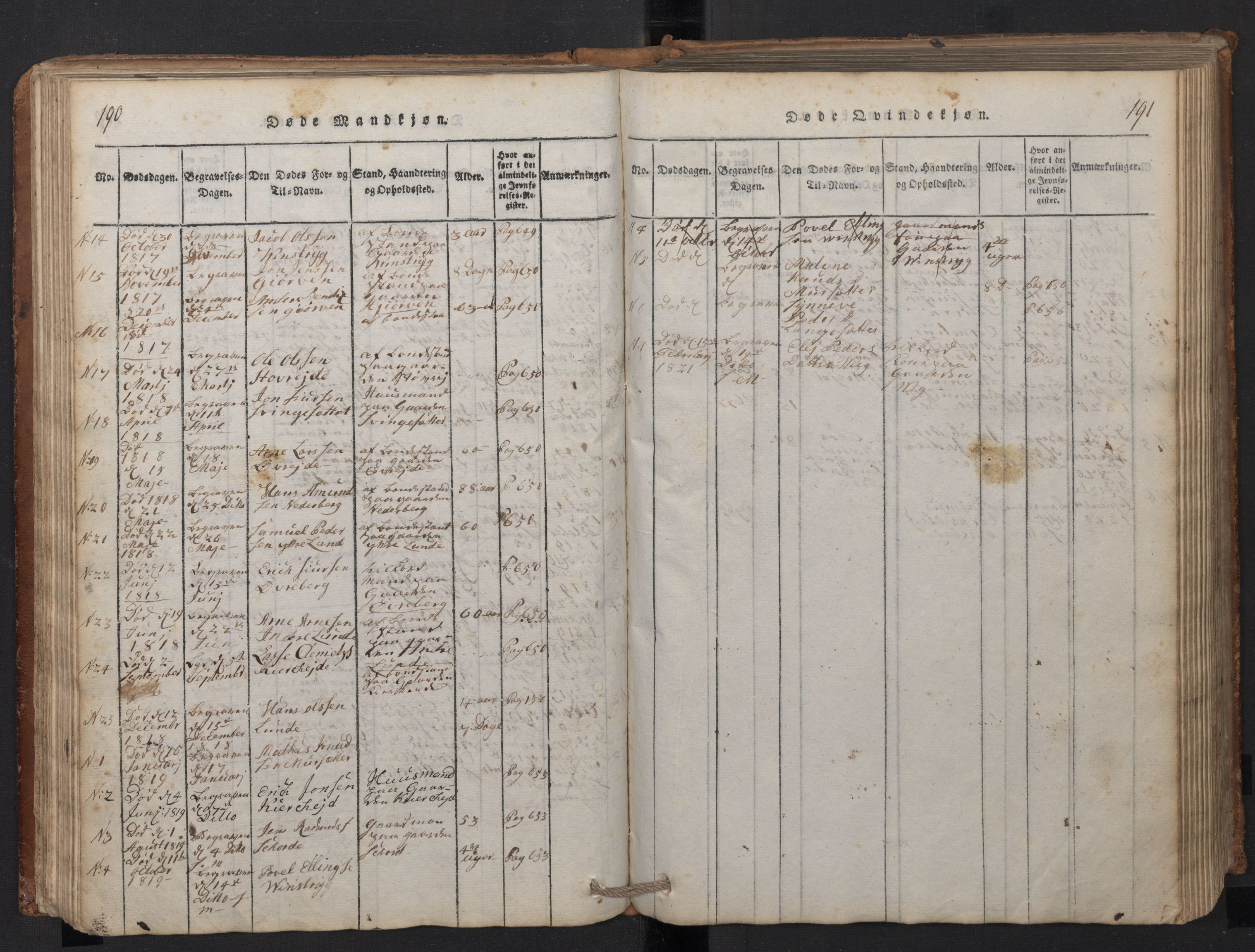 Stryn Sokneprestembete, SAB/A-82501: Parish register (copy) no. A 1, 1816-1844, p. 190-191