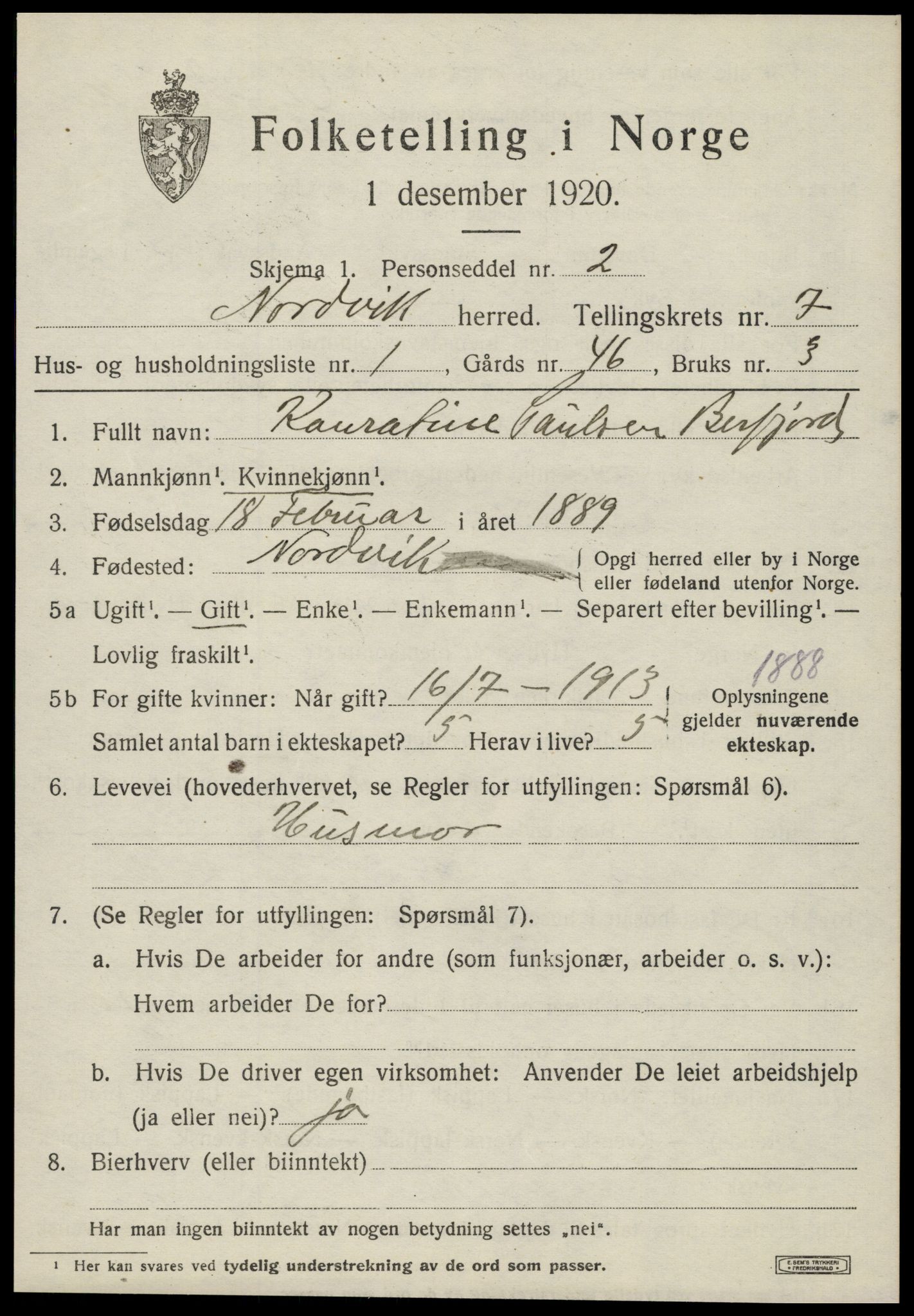 SAT, 1920 census for Nordvik, 1920, p. 2610