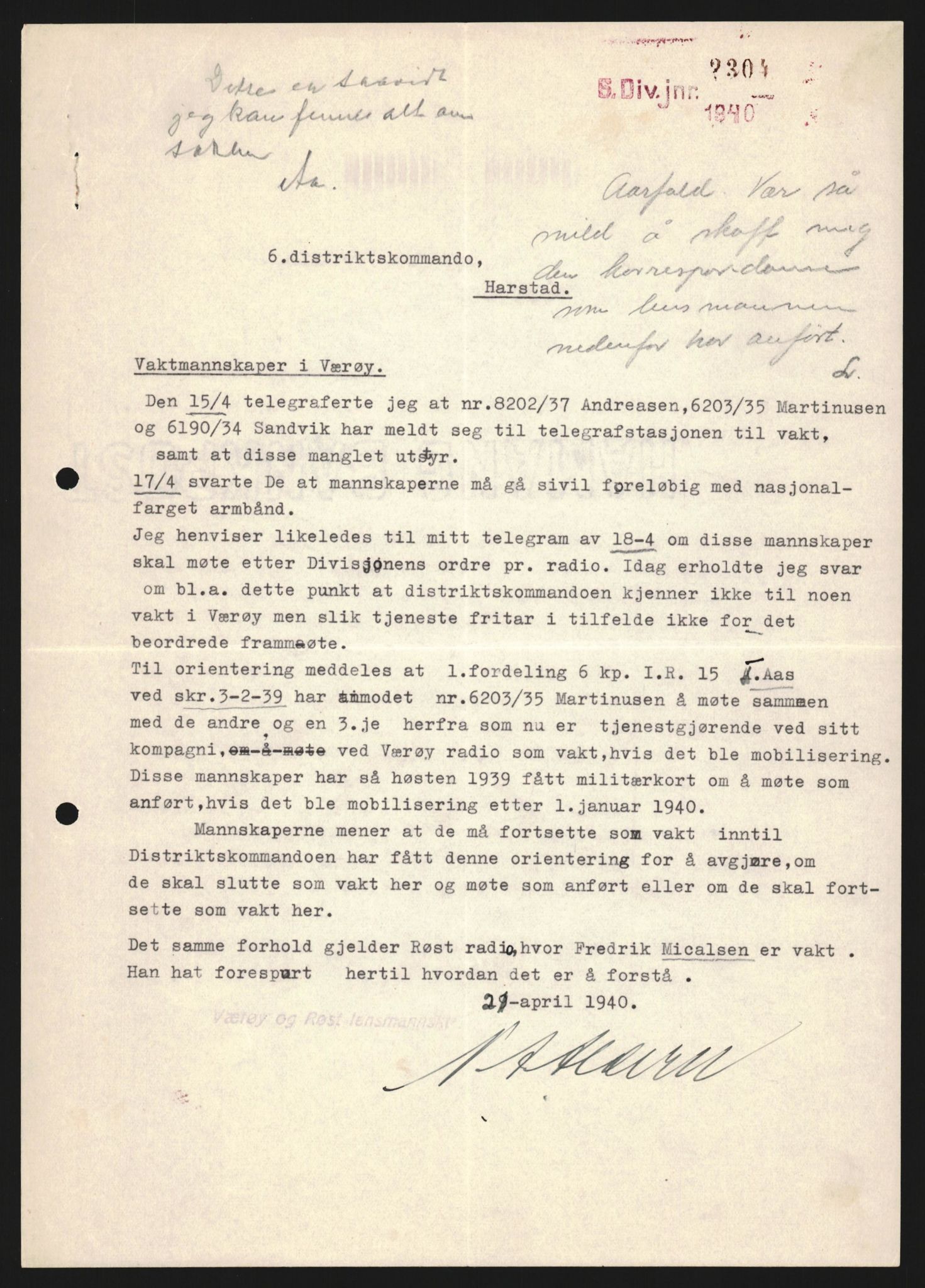 Forsvaret, Forsvarets krigshistoriske avdeling, AV/RA-RAFA-2017/Y/Yb/L0123: II-C-11-600  -  6. Divisjon med avdelinger, 1940, p. 277