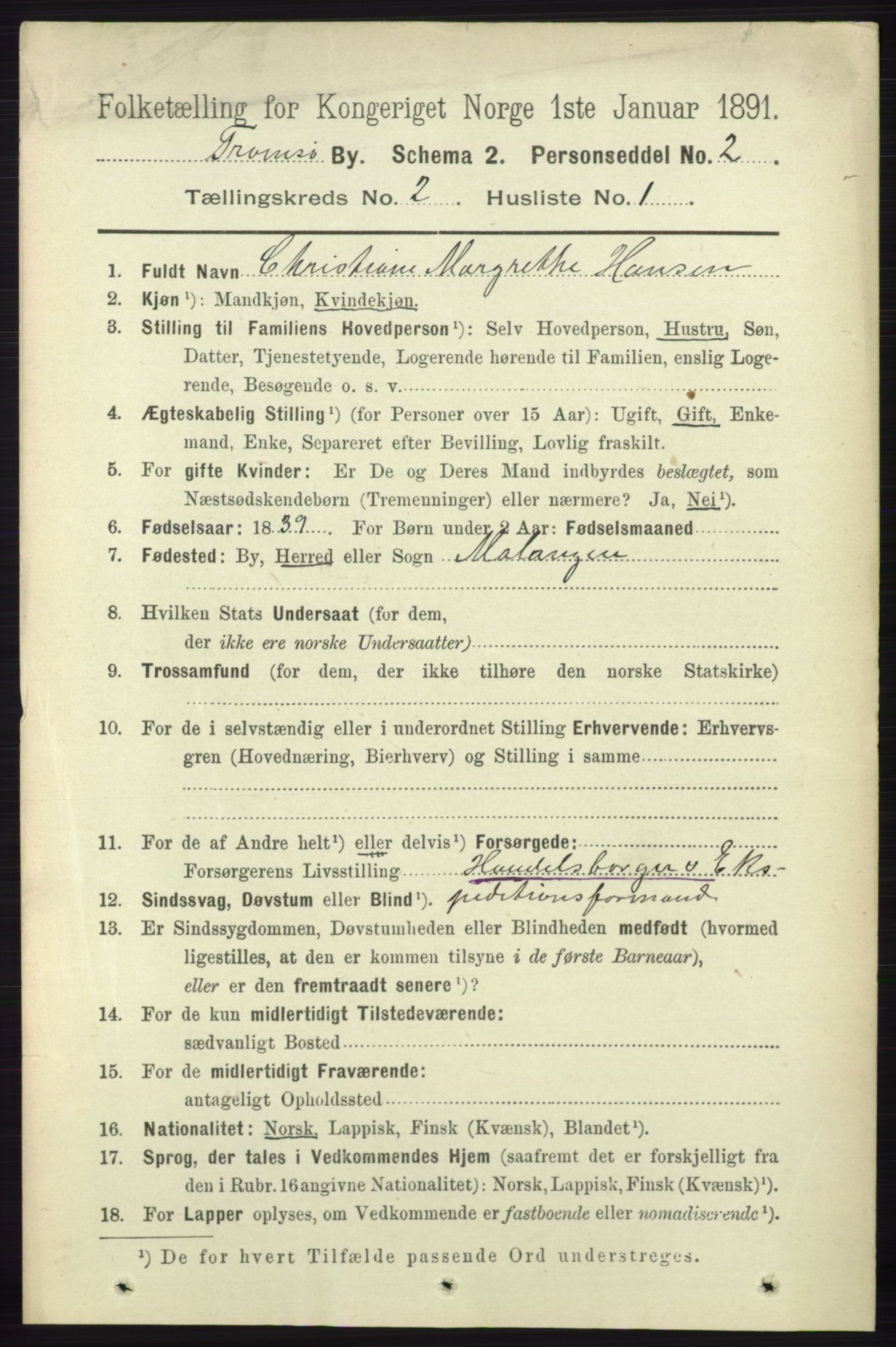 RA, 1891 census for 1902 Tromsø, 1891, p. 1821