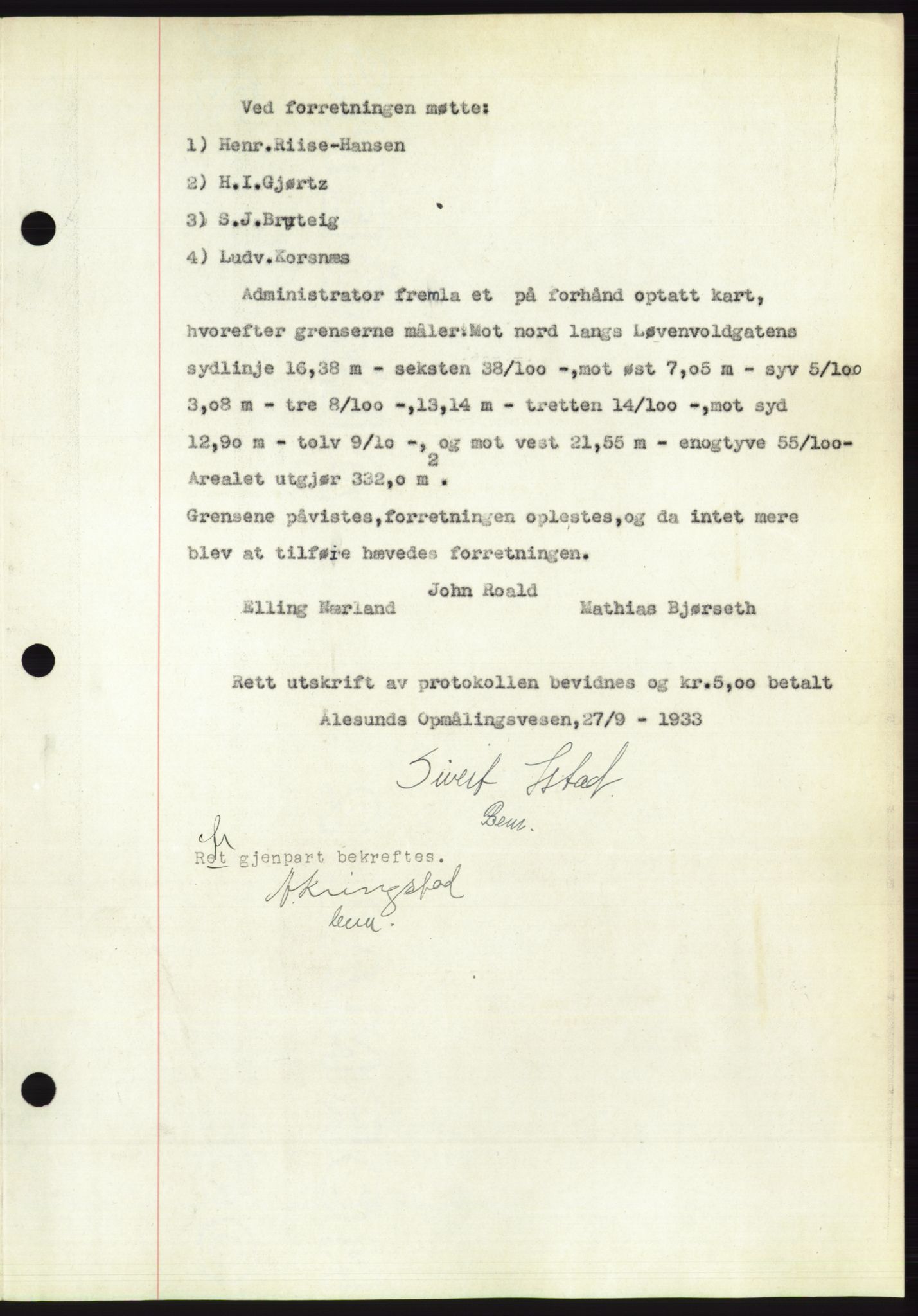 Ålesund byfogd, AV/SAT-A-4384: Mortgage book no. 31, 1933-1934, Deed date: 20.10.1933