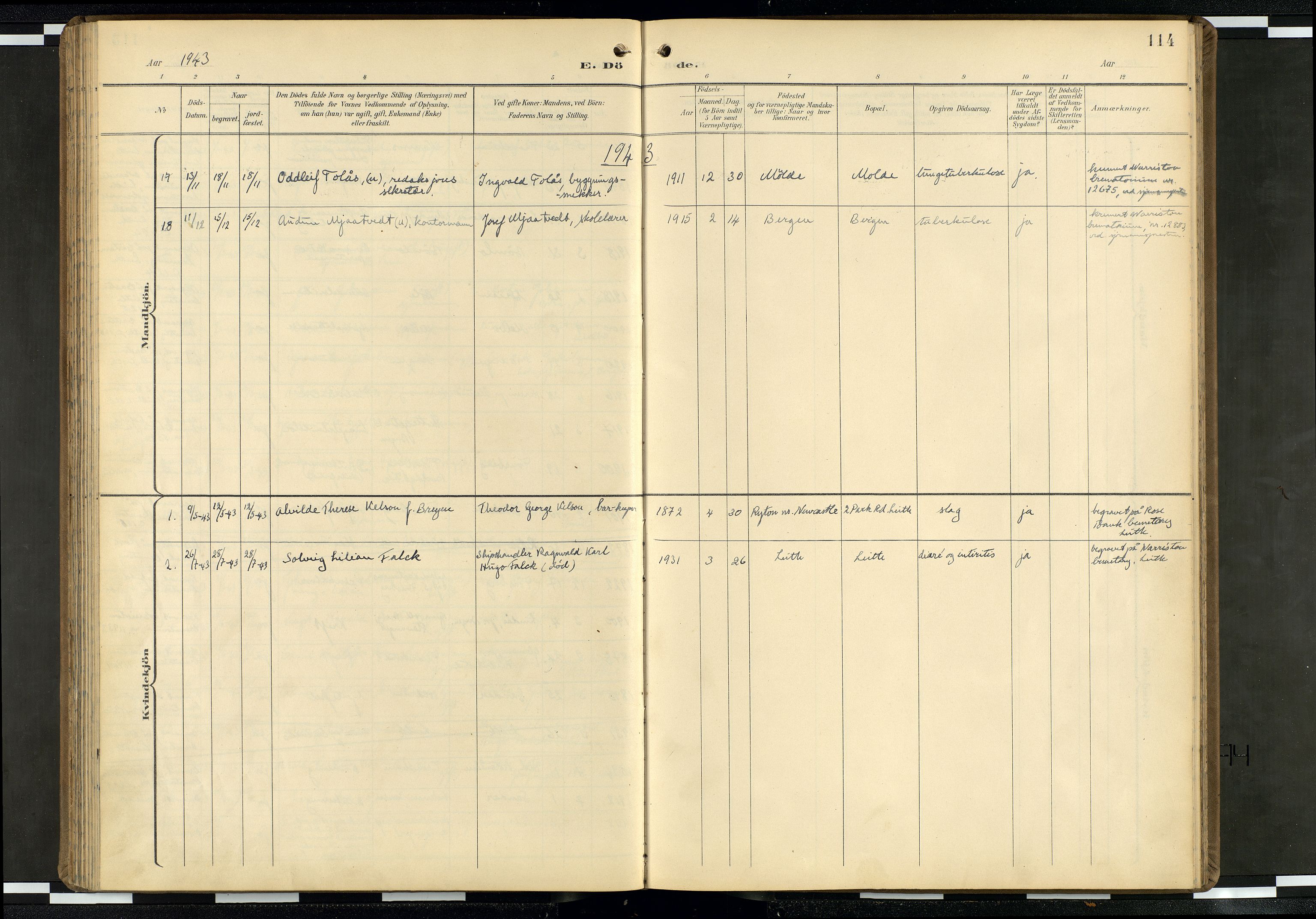 Den norske sjømannsmisjon i utlandet/Skotske havner (Leith, Glasgow), AV/SAB-SAB/PA-0100/H/Ha/Haa/L0004: Parish register (official) no. A 4, 1899-1949, p. 113b-114a