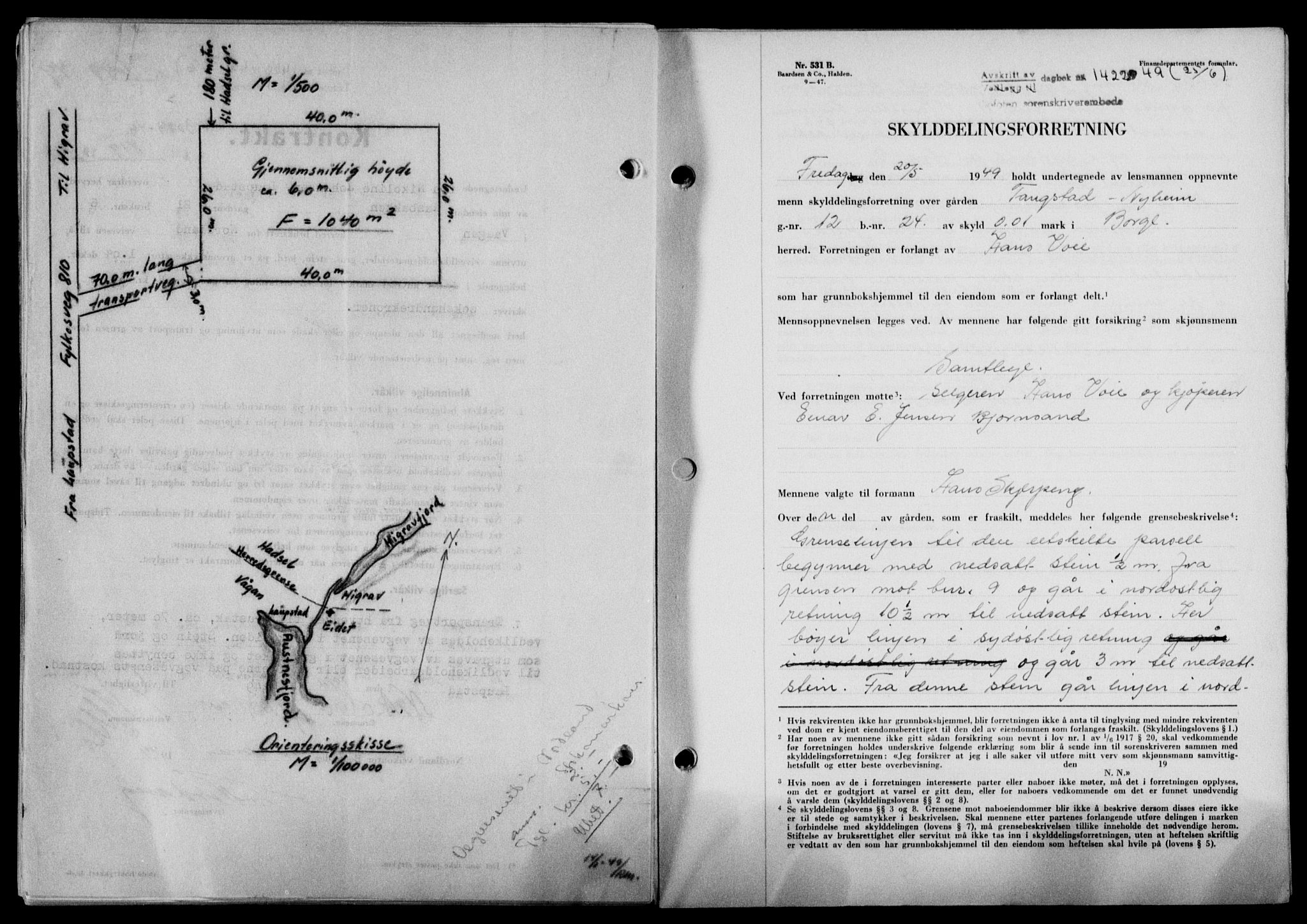 Lofoten sorenskriveri, SAT/A-0017/1/2/2C/L0021a: Mortgage book no. 21a, 1949-1949, Diary no: : 1422/1949