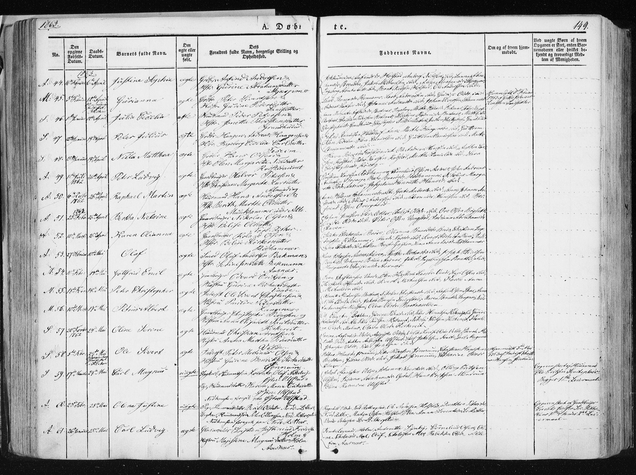 Ministerialprotokoller, klokkerbøker og fødselsregistre - Nord-Trøndelag, SAT/A-1458/741/L0393: Parish register (official) no. 741A07, 1849-1863, p. 149