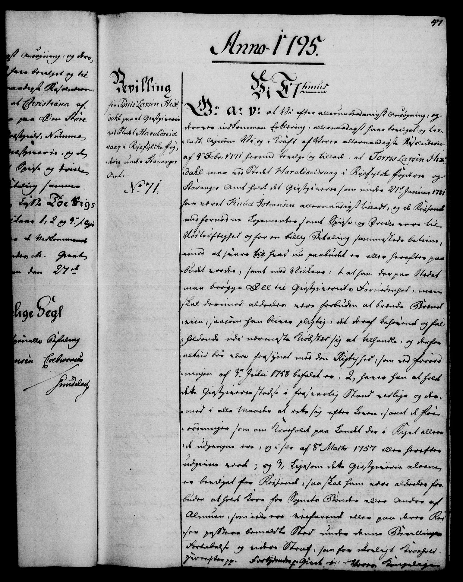 Rentekammeret, Kammerkanselliet, RA/EA-3111/G/Gg/Gga/L0016: Norsk ekspedisjonsprotokoll med register (merket RK 53.16), 1794-1800, p. 47