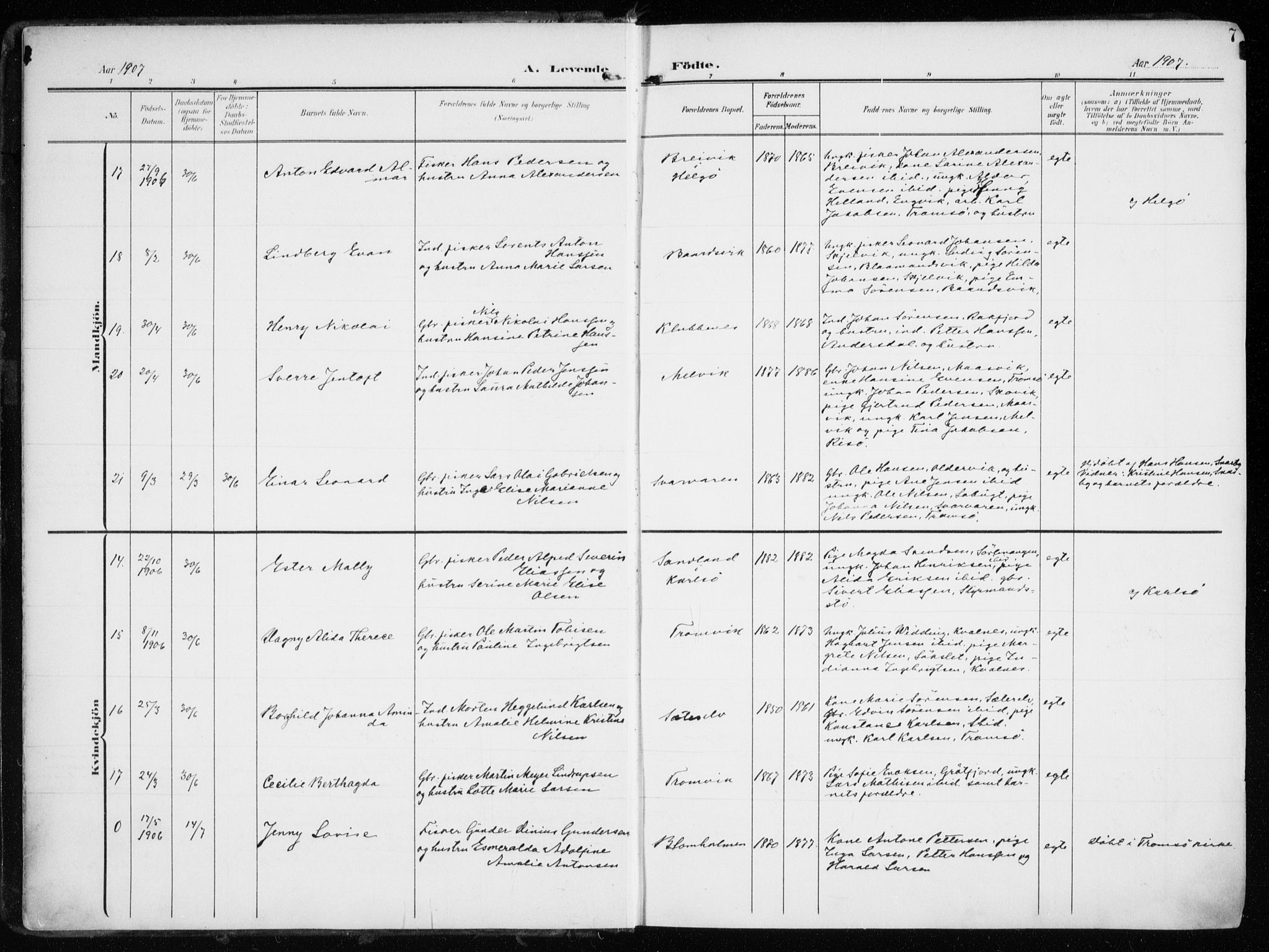 Tromsøysund sokneprestkontor, AV/SATØ-S-1304/G/Ga/L0007kirke: Parish register (official) no. 7, 1907-1914, p. 7