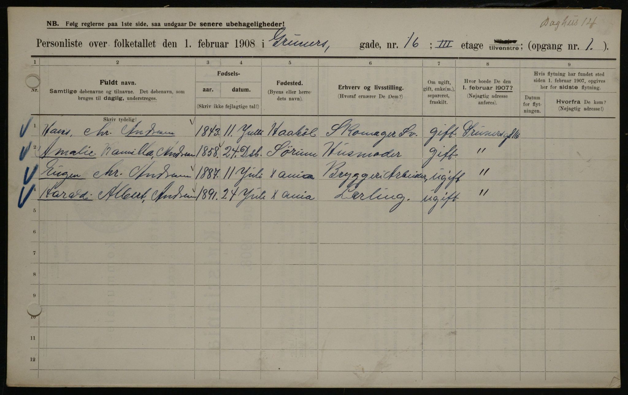 OBA, Municipal Census 1908 for Kristiania, 1908, p. 28038