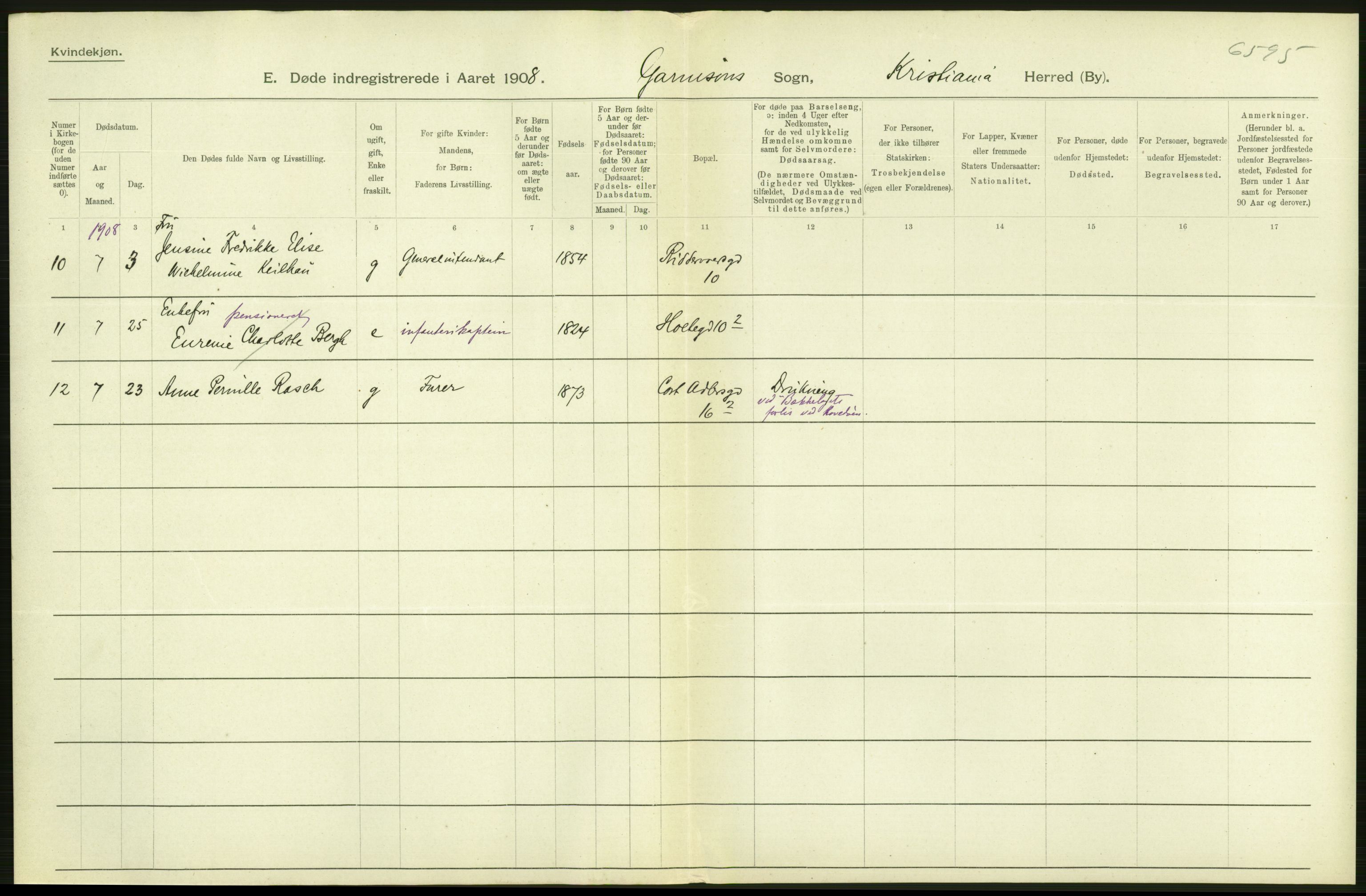 Statistisk sentralbyrå, Sosiodemografiske emner, Befolkning, AV/RA-S-2228/D/Df/Dfa/Dfaf/L0009: Kristiania: Døde, dødfødte., 1908, p. 166