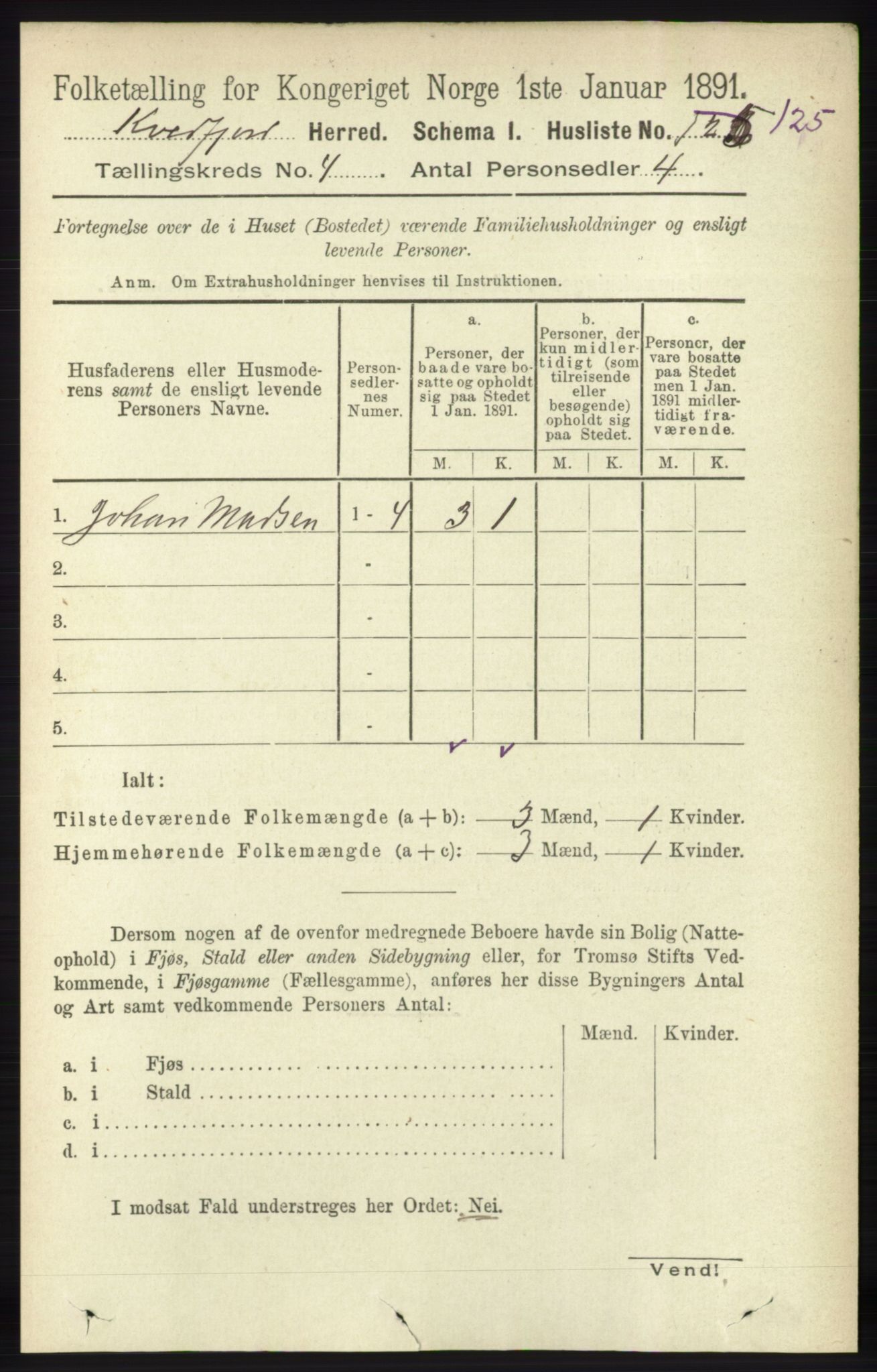 RA, 1891 census for 1911 Kvæfjord, 1891, p. 1875